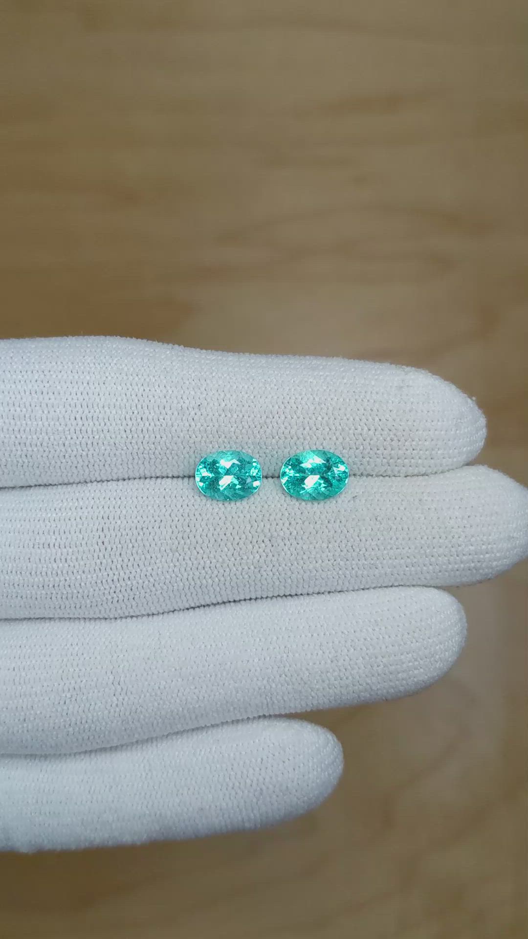 2.36 Ct.Tw.Total Carat Weight Paraiba Tourmaline Pair from Mozambique Size Video