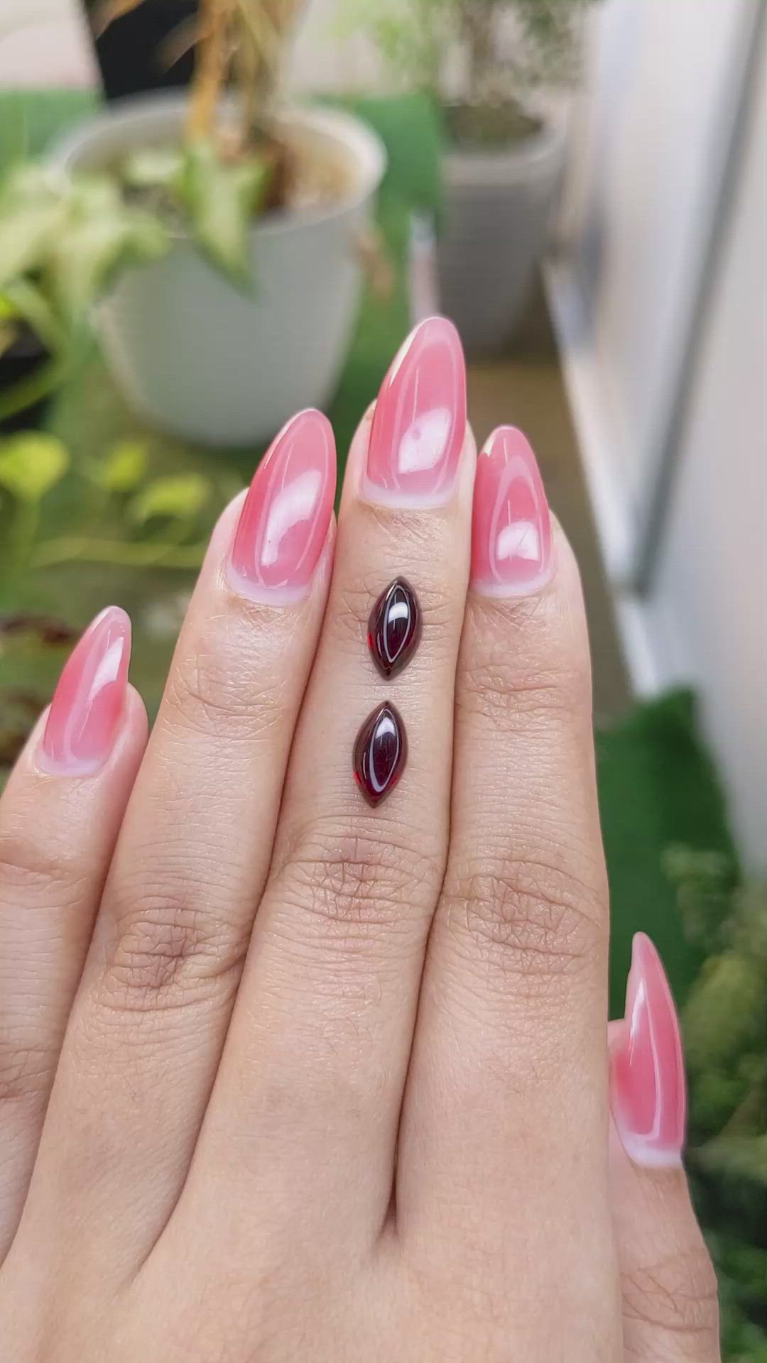3.49 Ct.Tw.Total Carat Weight Cabochon Garnet Pair from Ceylon (Sri Lanka) Size Video