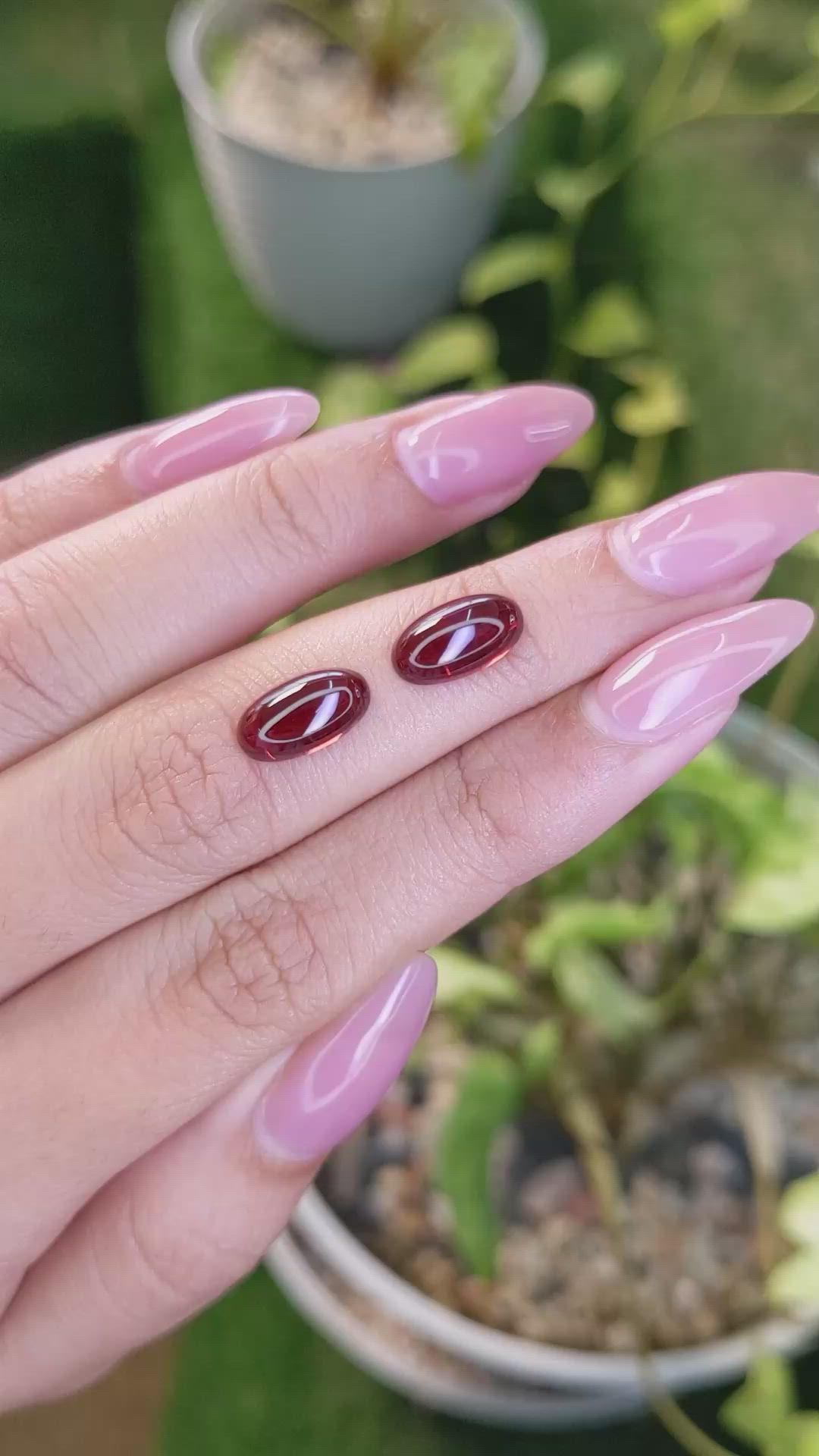 5.70 Ct.Tw.Total Carat Weight Cabochon Almandine Garnet Pair from Ceylon (Sri Lanka) Size Video