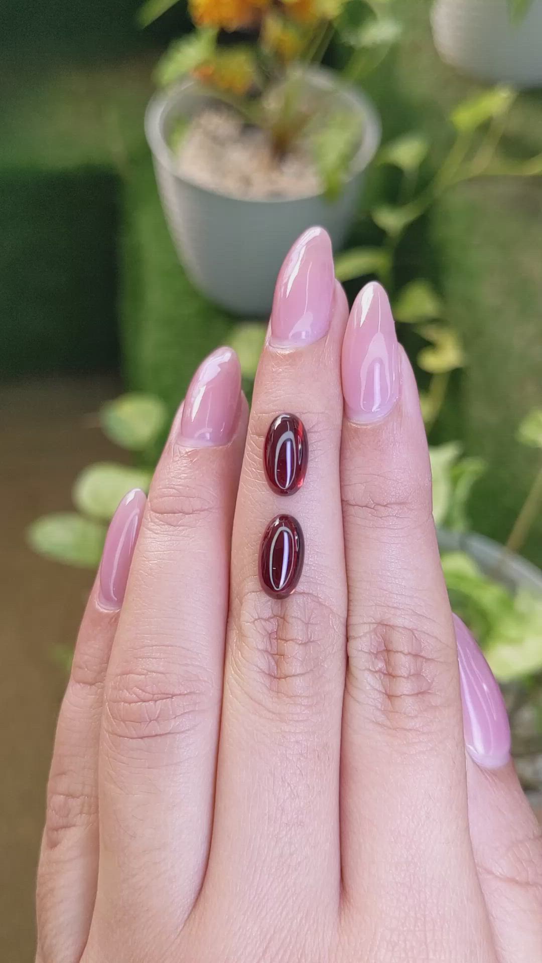 5.70 Ct.Tw.Total Carat Weight Cabochon Almandine Garnet Pair from Ceylon (Sri Lanka) Size Video