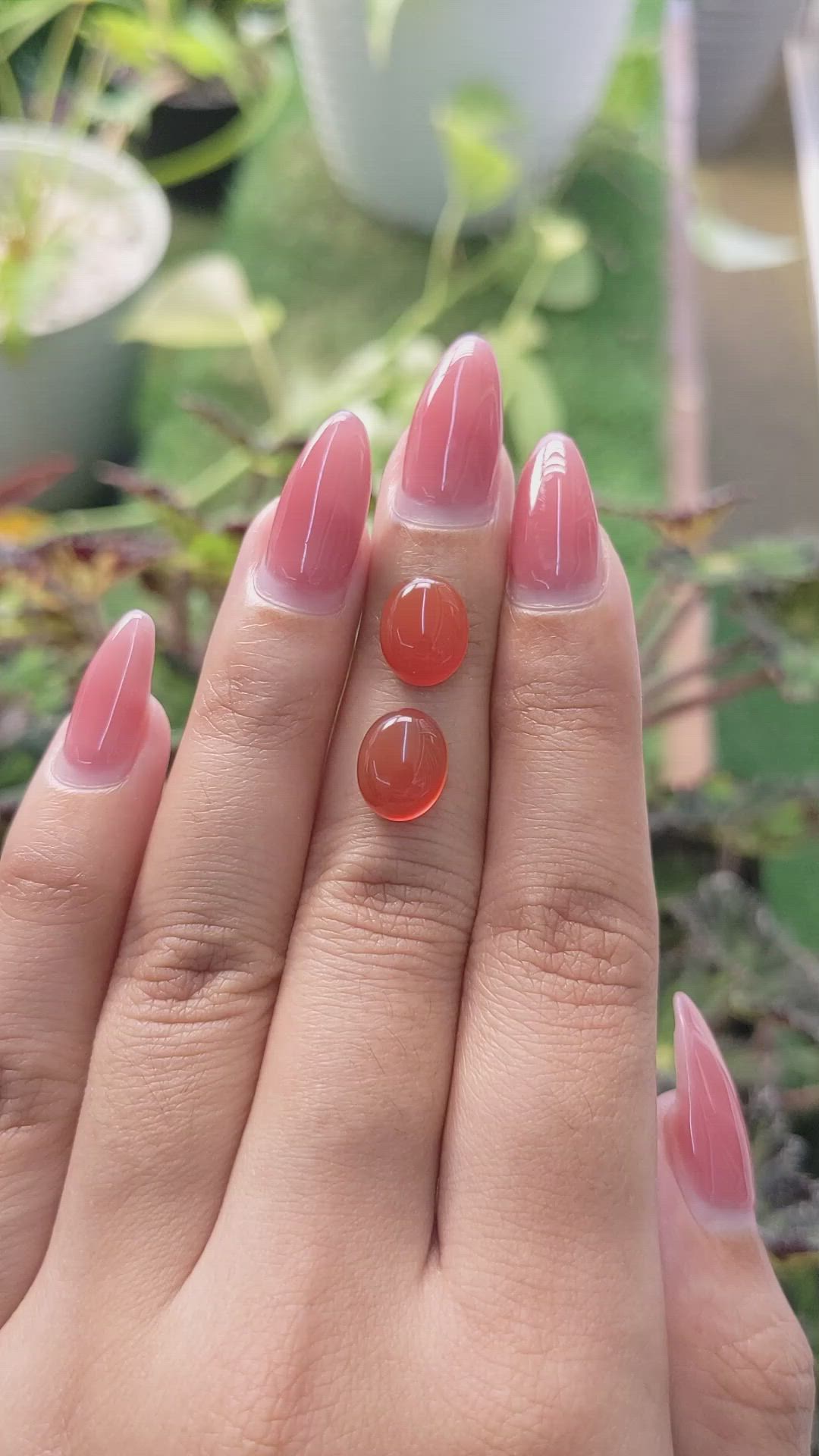 6.70&nbsp;Ct.Tw.Total Carat Weight Cabochon Carnelian Pair from Brazil Size Video