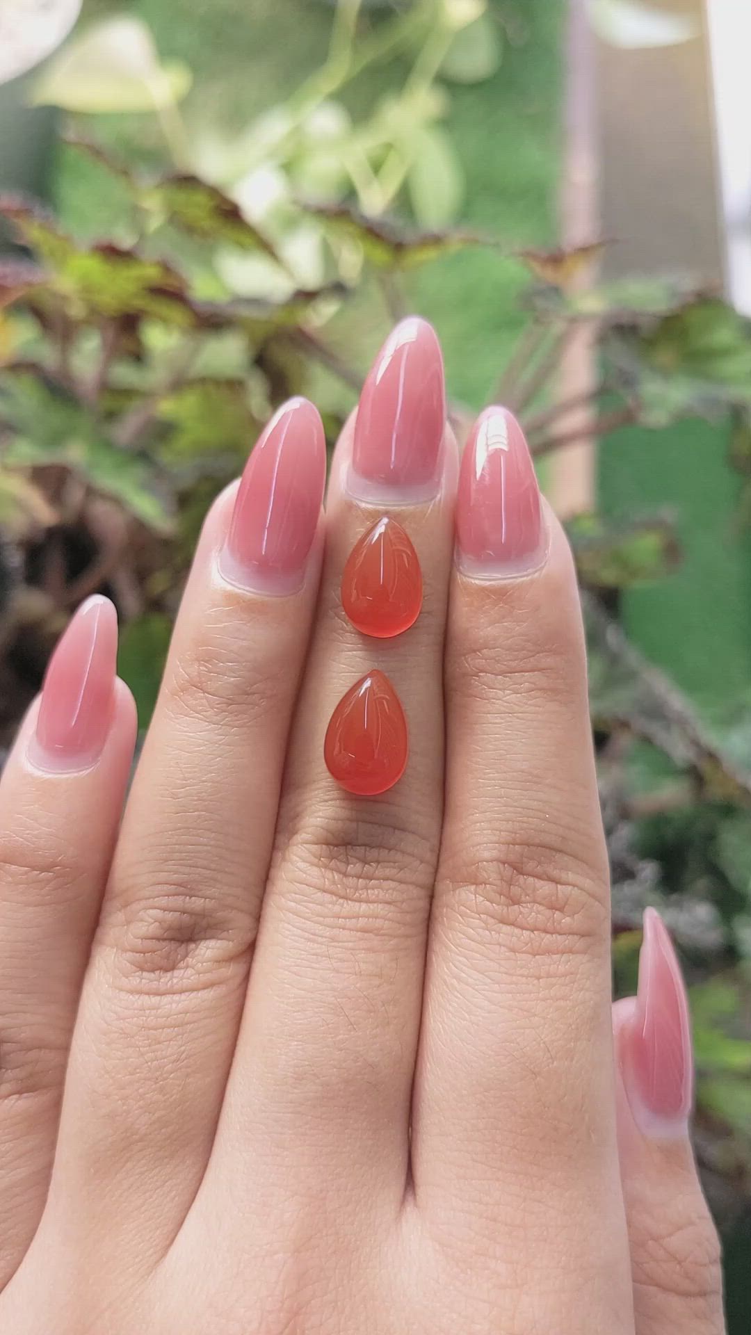 7.92&nbsp;Ct.Tw.Total Carat Weight Cabochon Carnelian Pair from Brazil Size Video