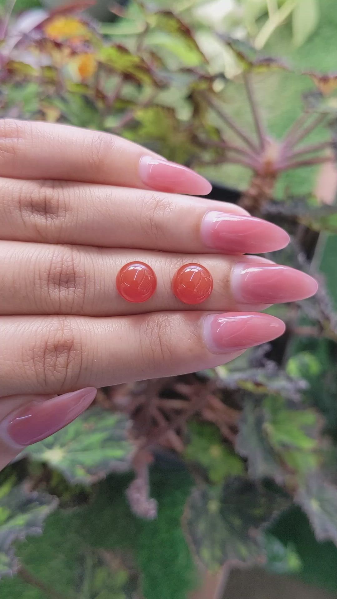 6.45&nbsp;Ct.Tw.Total Carat Weight Cabochon Carnelian Pair from Brazil Size Video