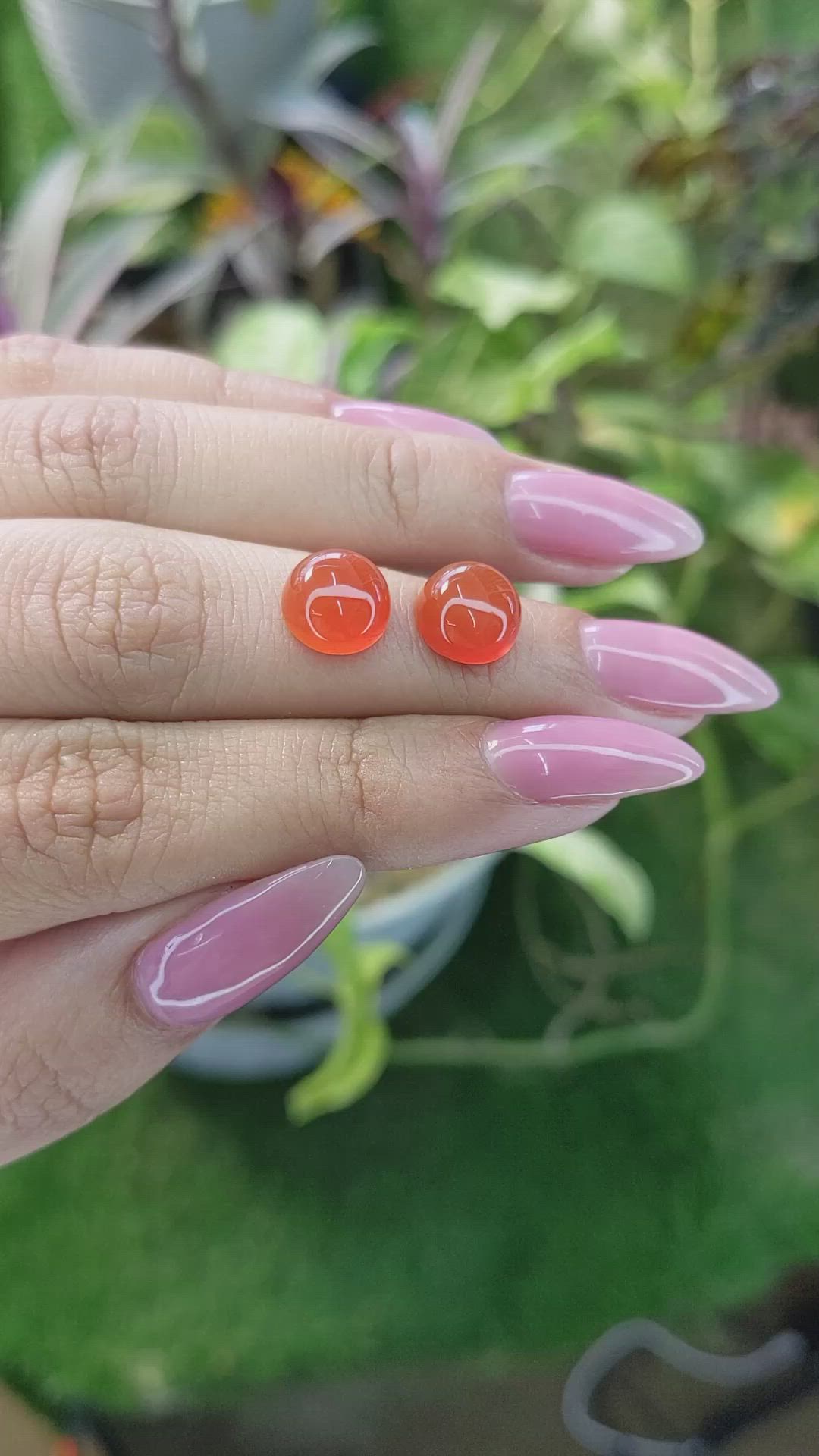 6.49&nbsp;Ct.Tw.Total Carat Weight Cabochon Carnelian Pair from Brazil Size Video