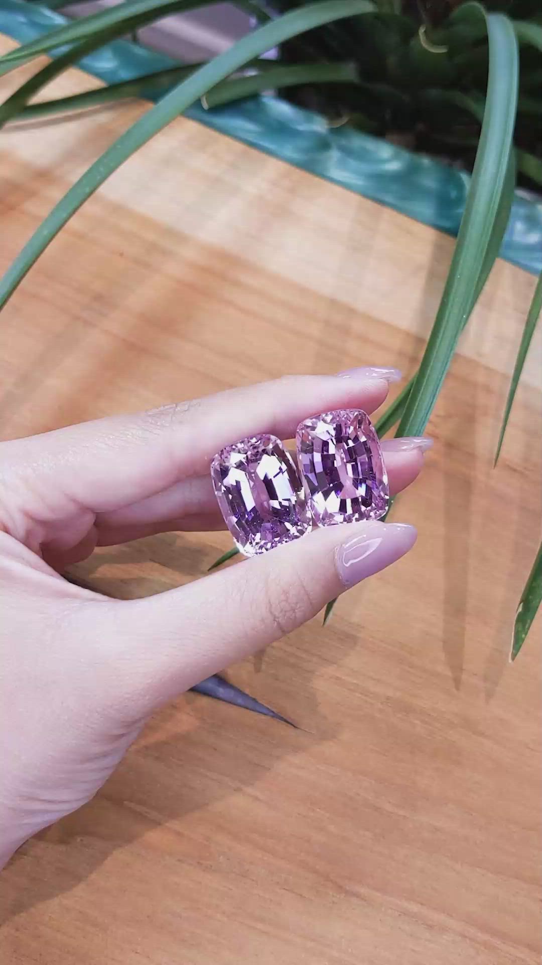 95.97 Ct.Tw.Total Carat Weight Kunzite Pair from Afghanistan Size Video