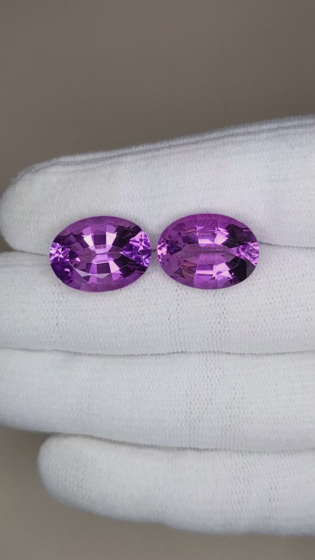 16.59 Ct.Tw.Total Carat Weight Amethyst Pair from Brazil Size Video