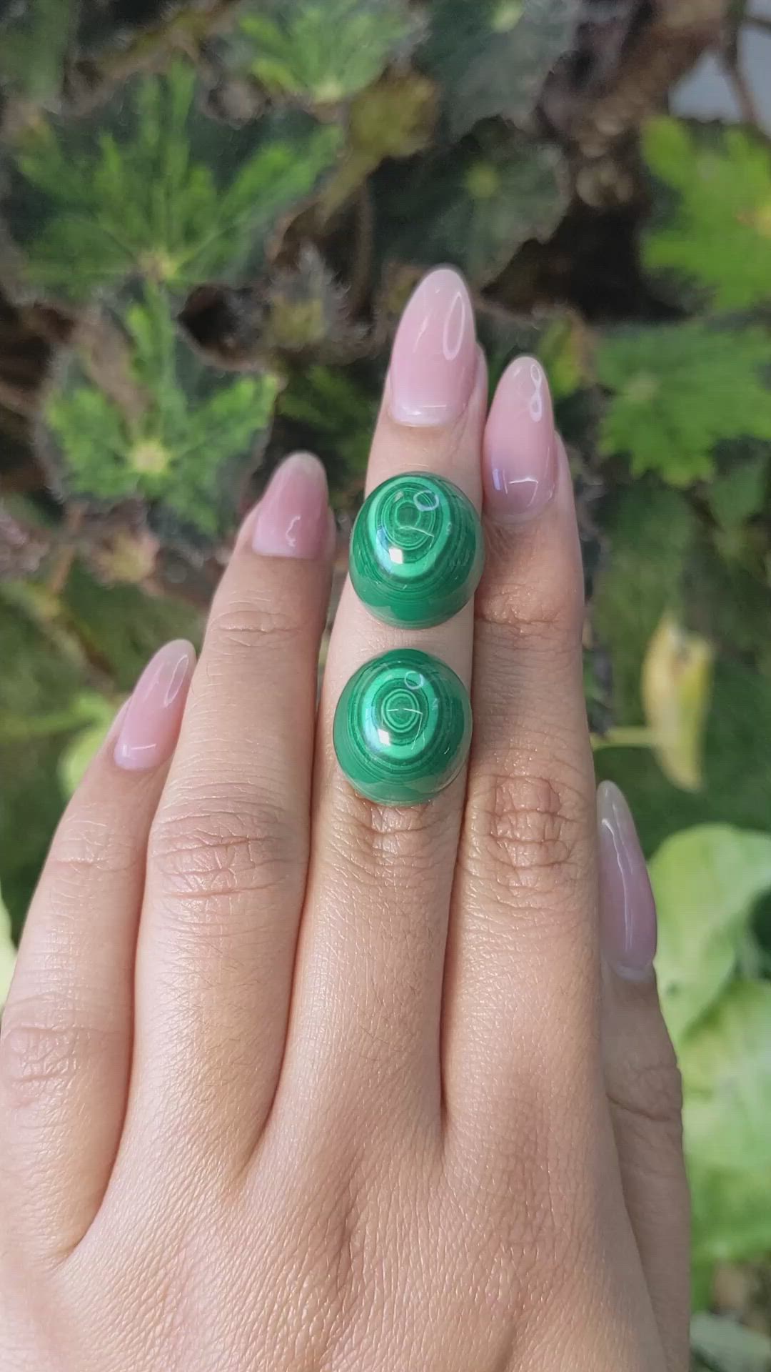 54.13 Ct.Tw.Total Carat Weight Cabochon Malachite Pair from Russia Size Video