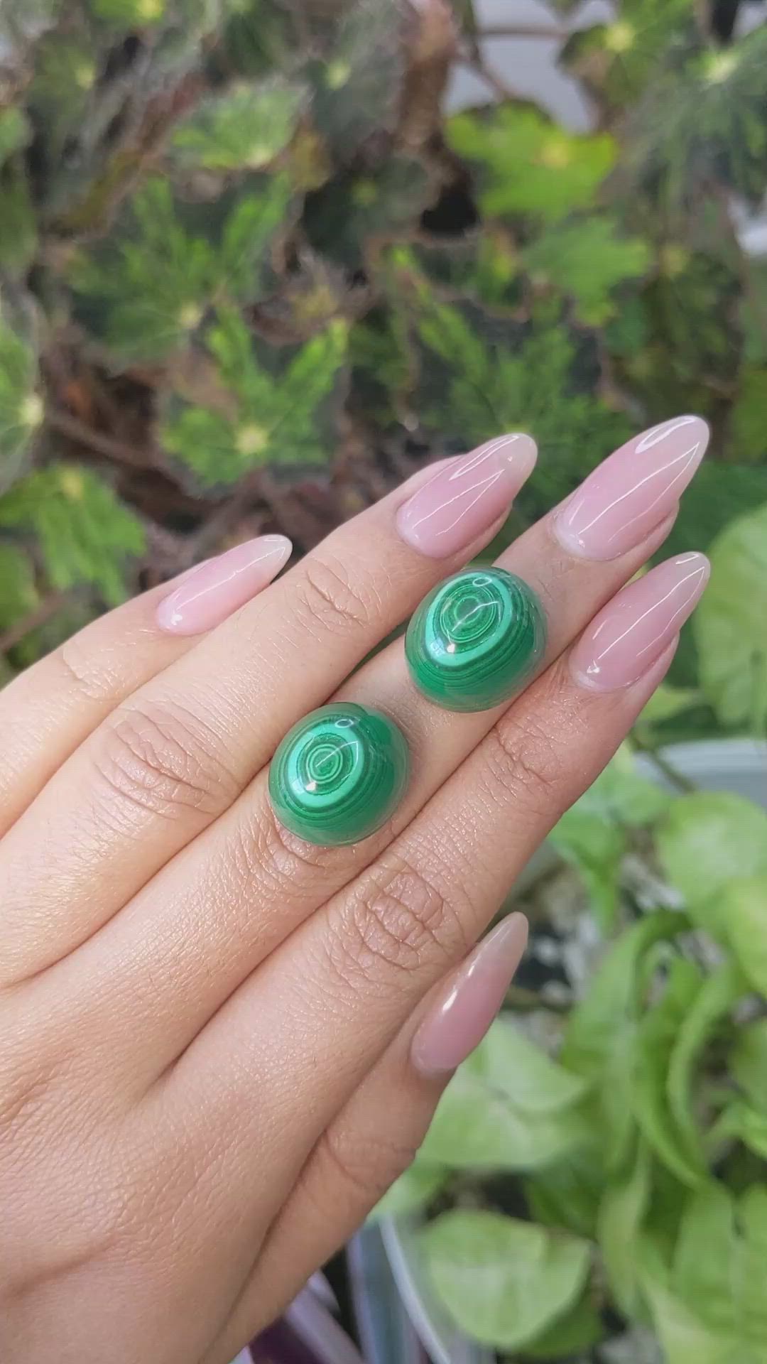 54.13 Ct.Tw.Total Carat Weight Cabochon Malachite Pair from Russia Size Video