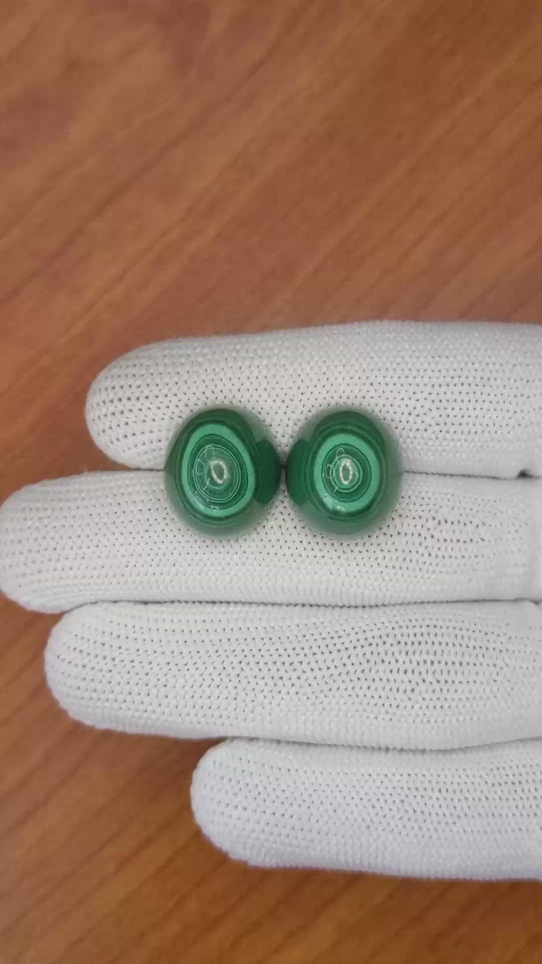 54.13 Ct.Tw.Total Carat Weight Cabochon Malachite Pair from Russia Size Video