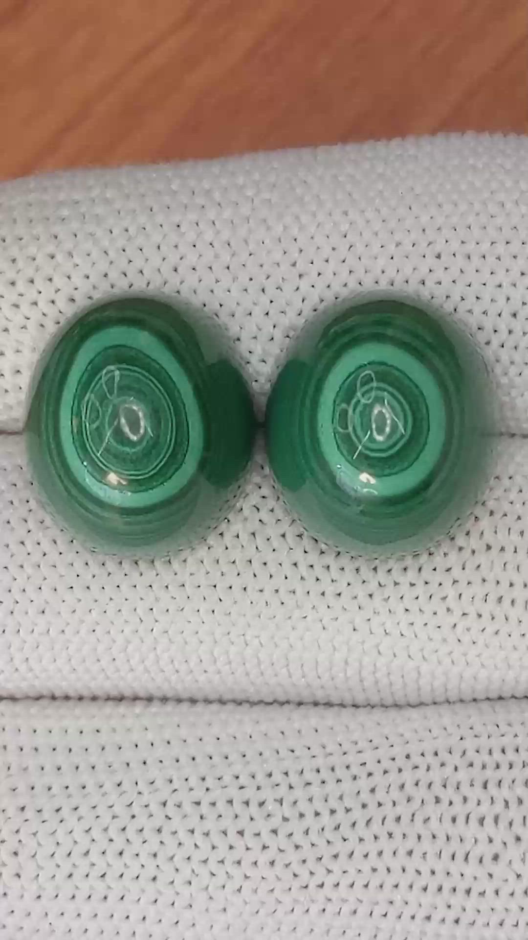 54.13 Ct.Tw.Total Carat Weight Cabochon Malachite Pair from Russia Size Video