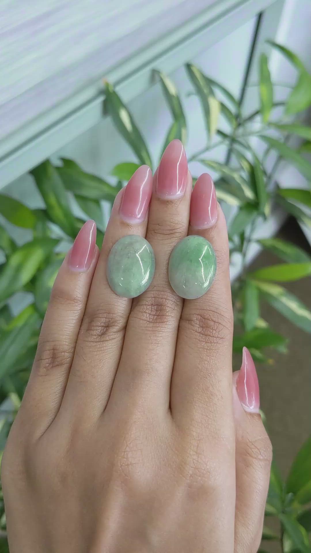 25.48&nbsp;Ct.Tw.Total Carat Weight Cabochon Jade Pair from Burma (Myanmar) Size Video