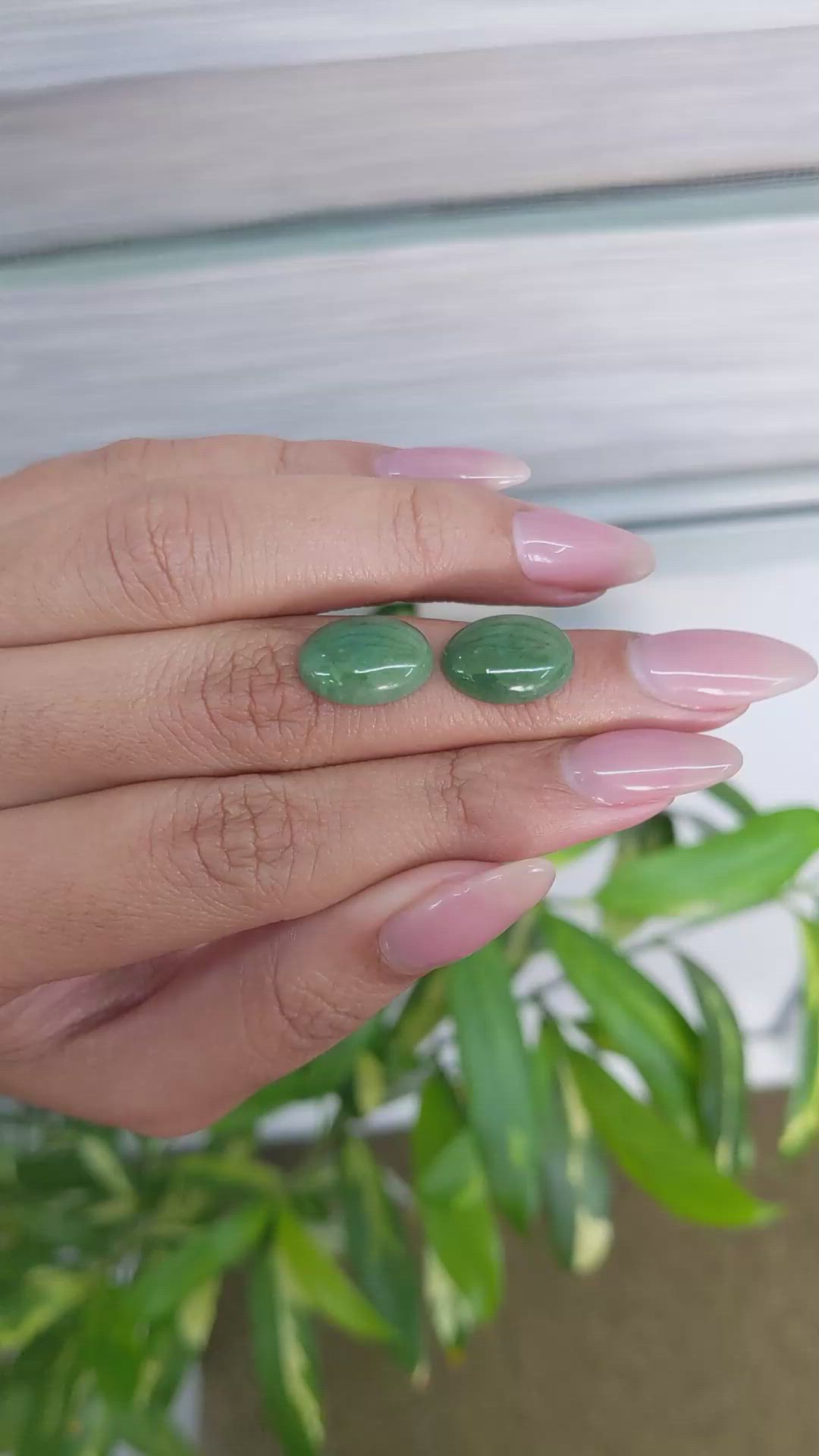 10.64 Ct.Tw.Total Carat Weight Cabochon Jade Pair from Burma (Myanmar) Size Video