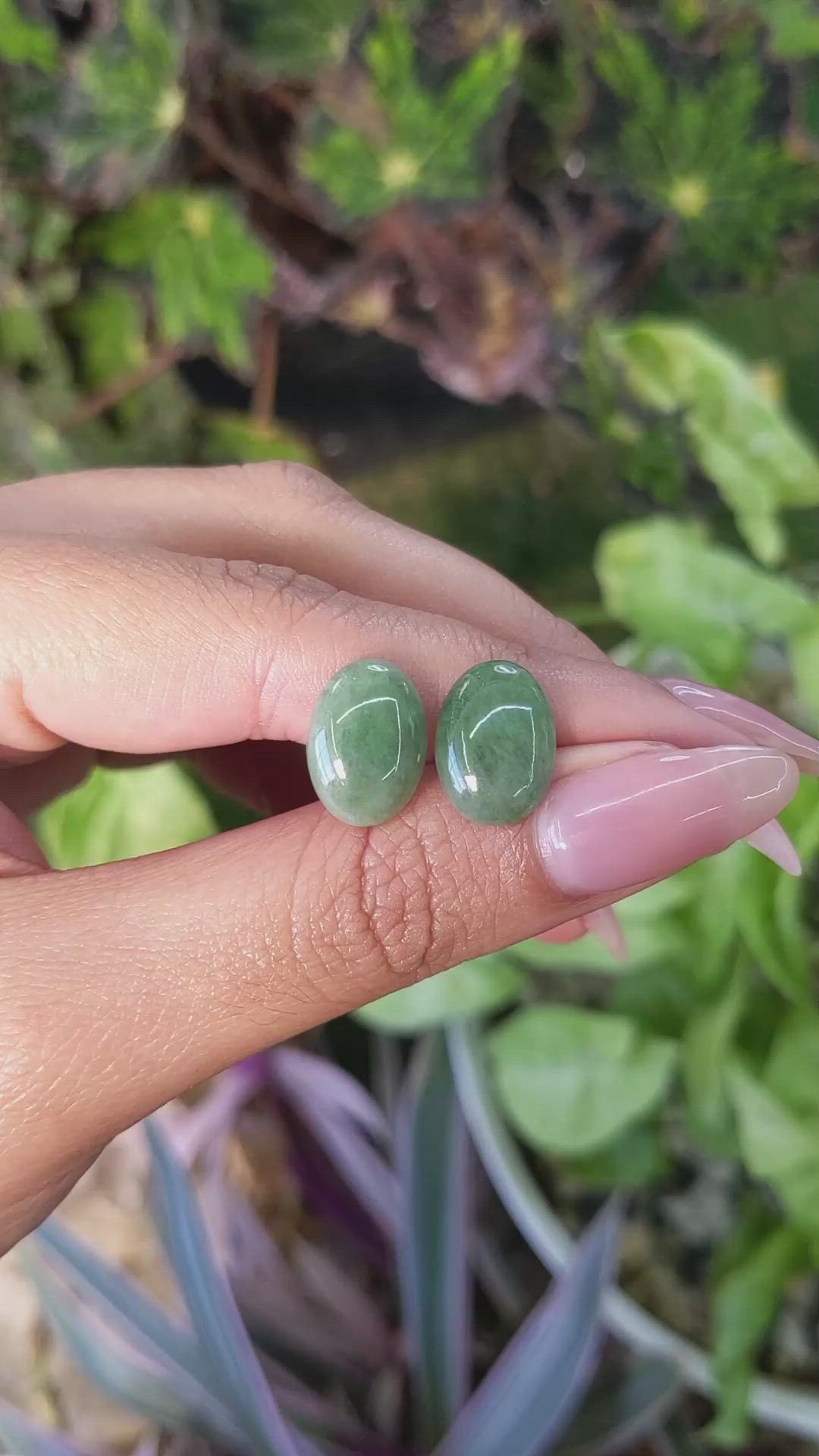 10.64 Ct.Tw.Total Carat Weight Cabochon Jade Pair from Burma (Myanmar) Size Video
