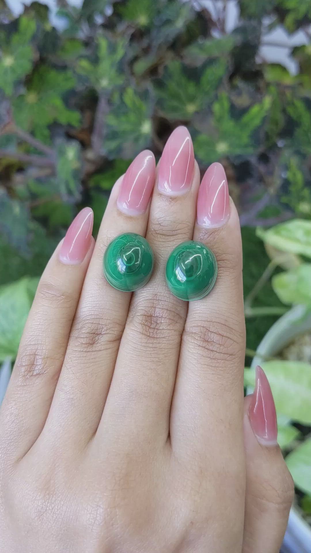 52.51 Ct.Tw.Total Carat Weight Cabochon Malachite Pair from Russia Size Video