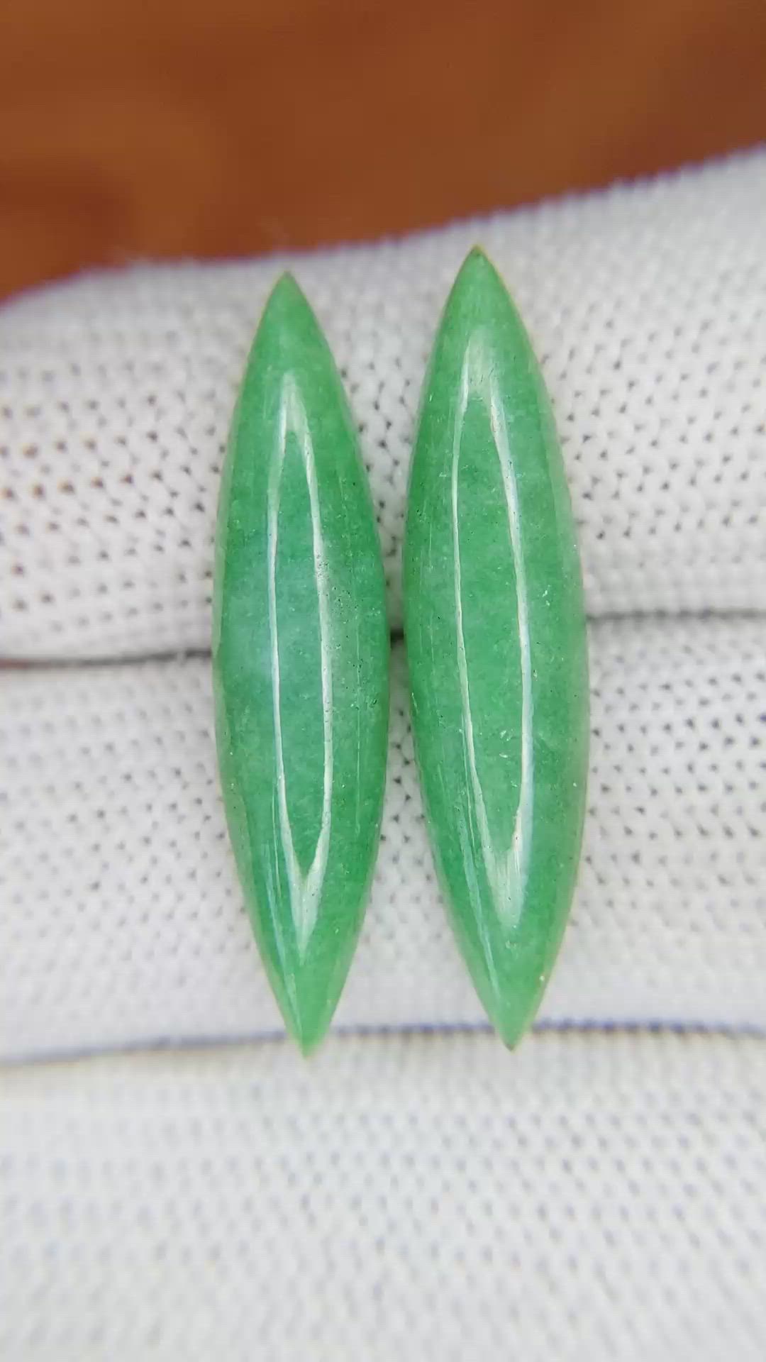 13.82 Ct.Tw.Total Carat Weight Cabochon Jade Pair from Burma (Myanmar) Size Video