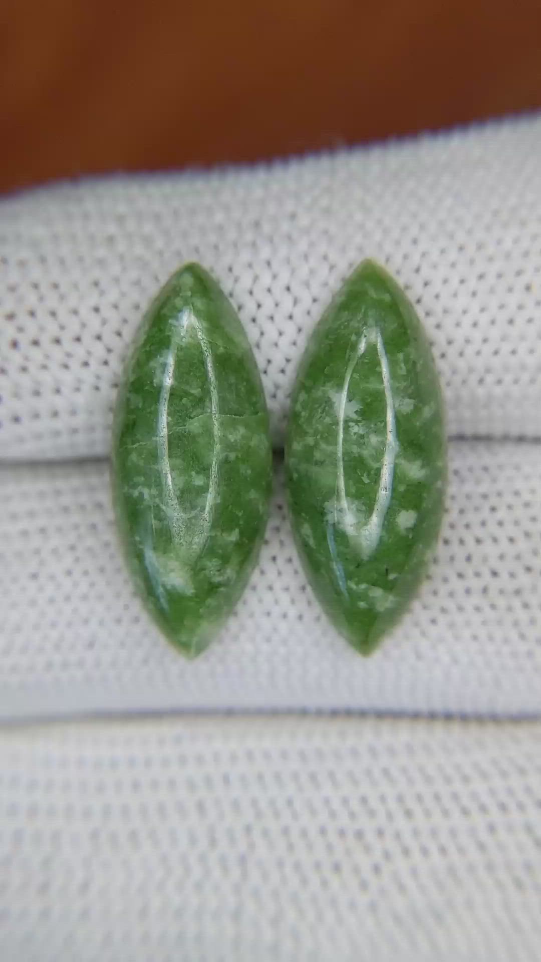 12.54&nbsp;Ct.Tw.Total Carat Weight Cabochon Jade Pair from Burma (Myanmar) Size Video
