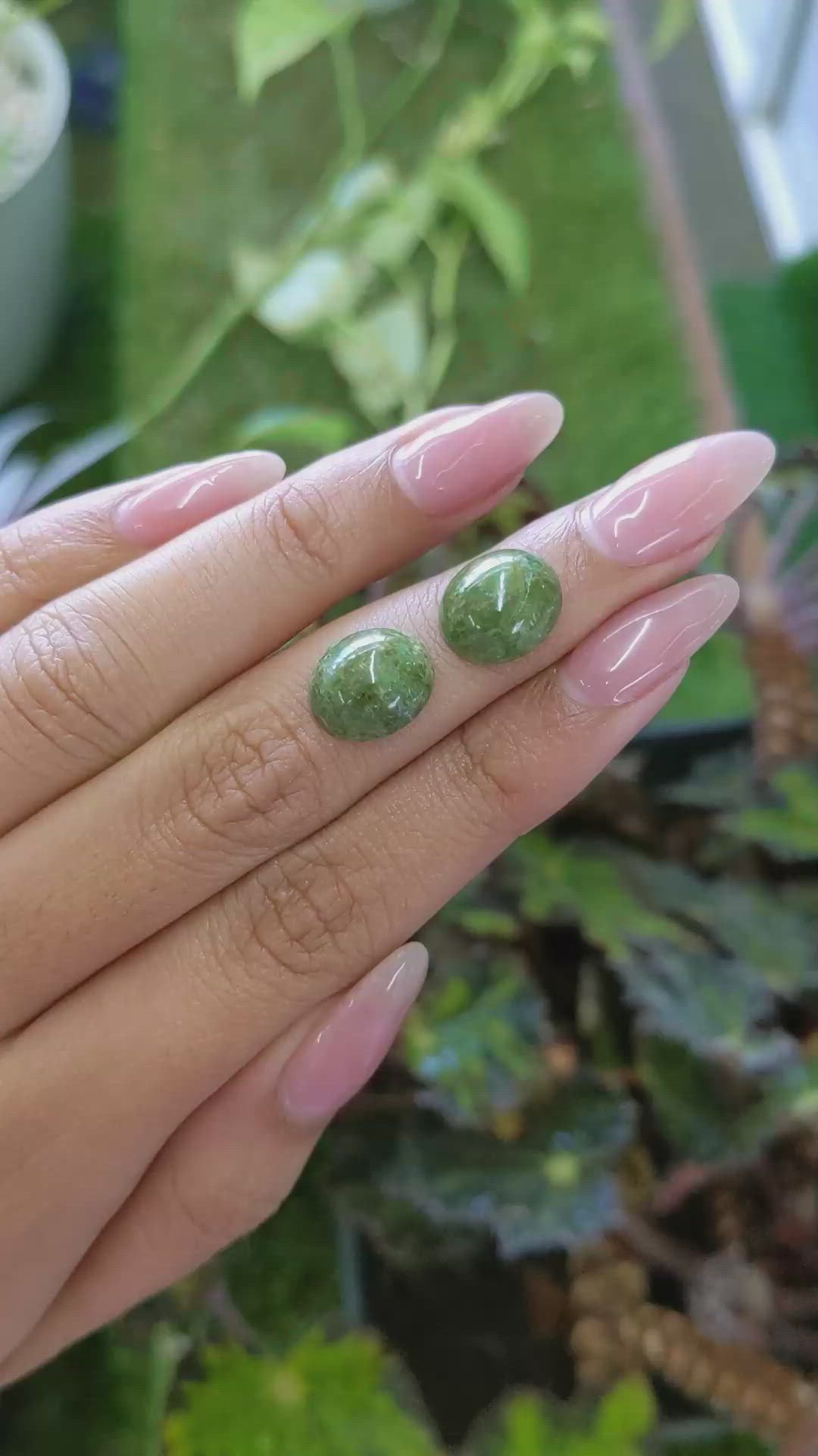 8.86&nbsp;Ct.Tw.Total Carat Weight Cabochon Jade Pair from Burma (Myanmar) Size Video