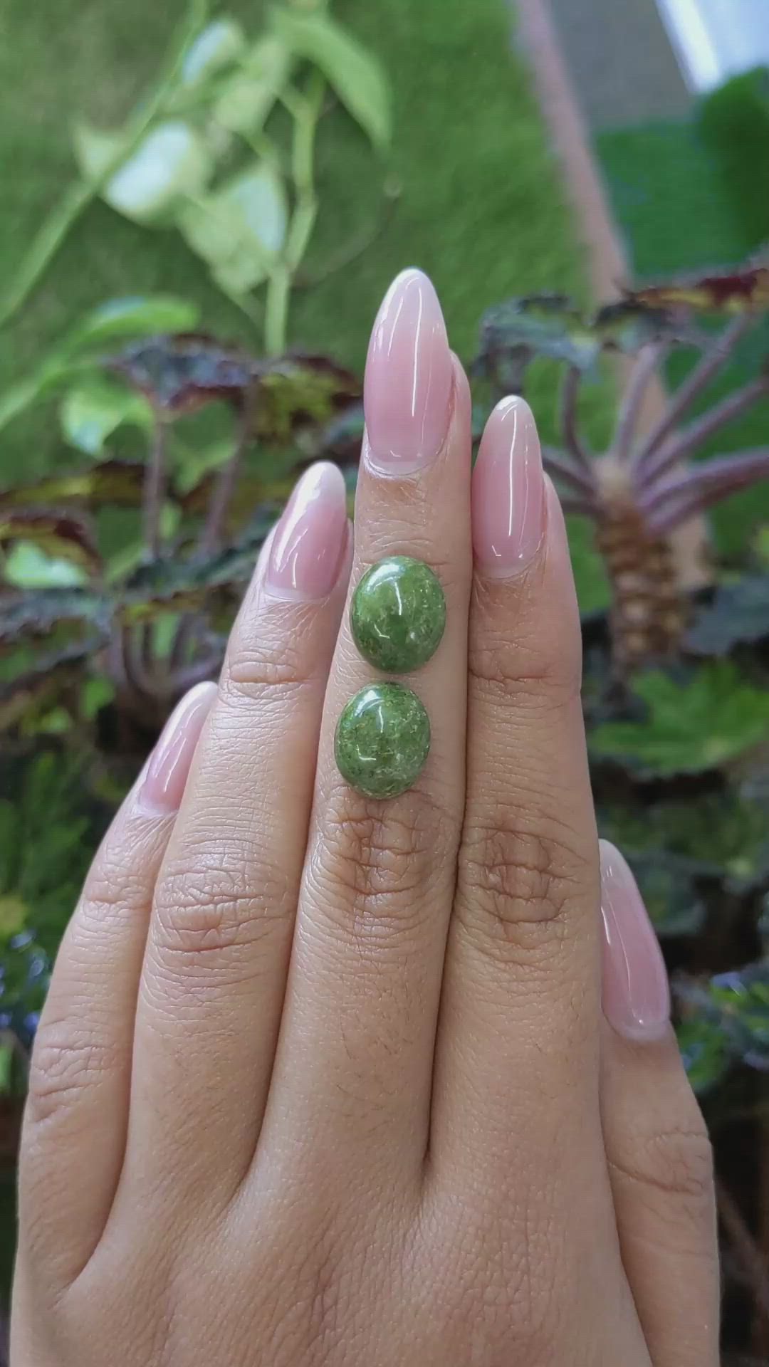 8.86&nbsp;Ct.Tw.Total Carat Weight Cabochon Jade Pair from Burma (Myanmar) Size Video