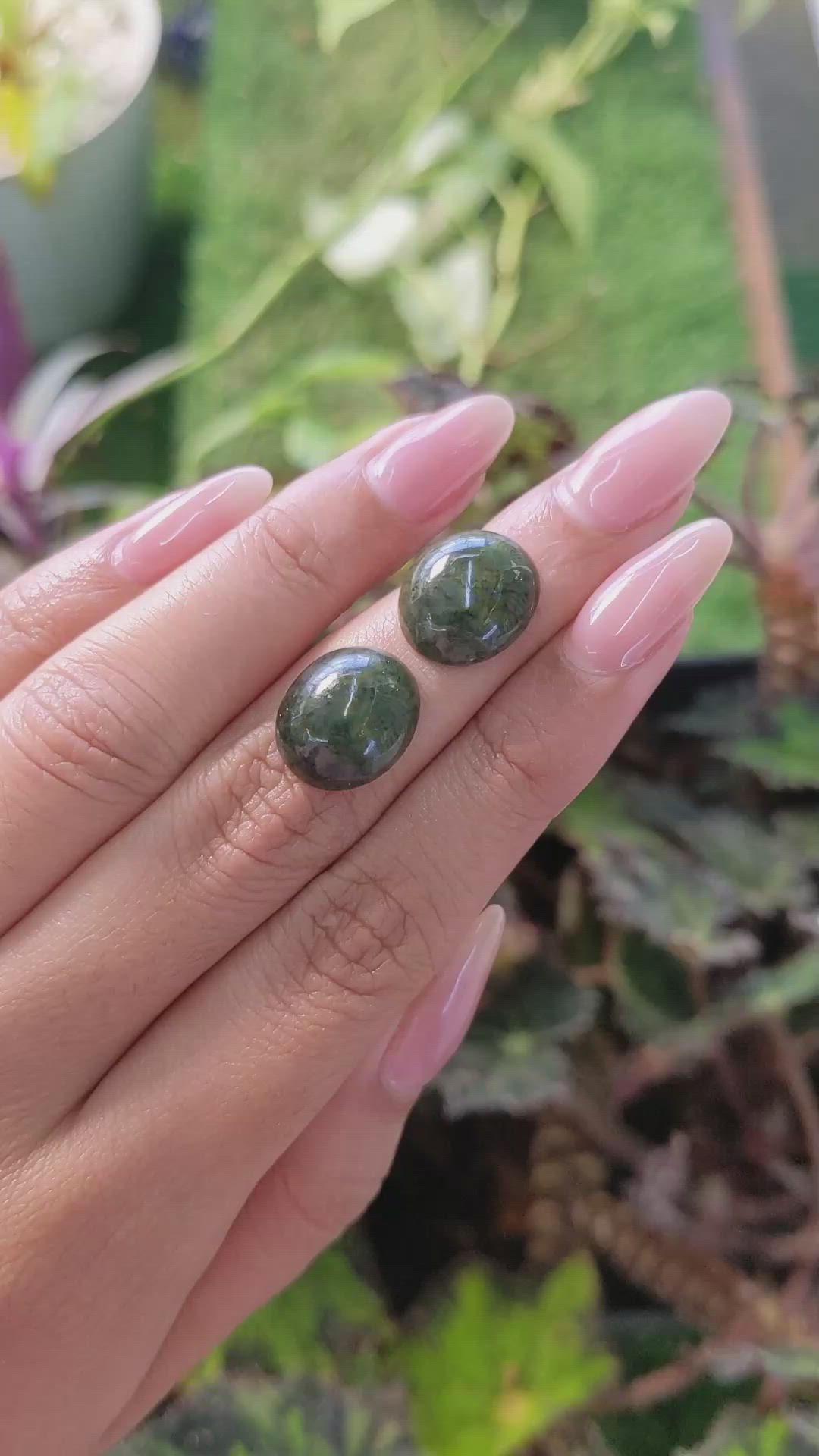 13.87 Ct.Tw.Total Carat Weight Cabochon Jade Pair from Burma (Myanmar) Size Video