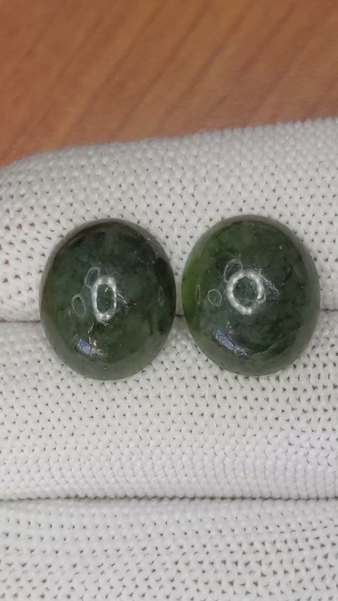 13.87 Ct.Tw.Total Carat Weight Cabochon Jade Pair from Burma (Myanmar) Size Video