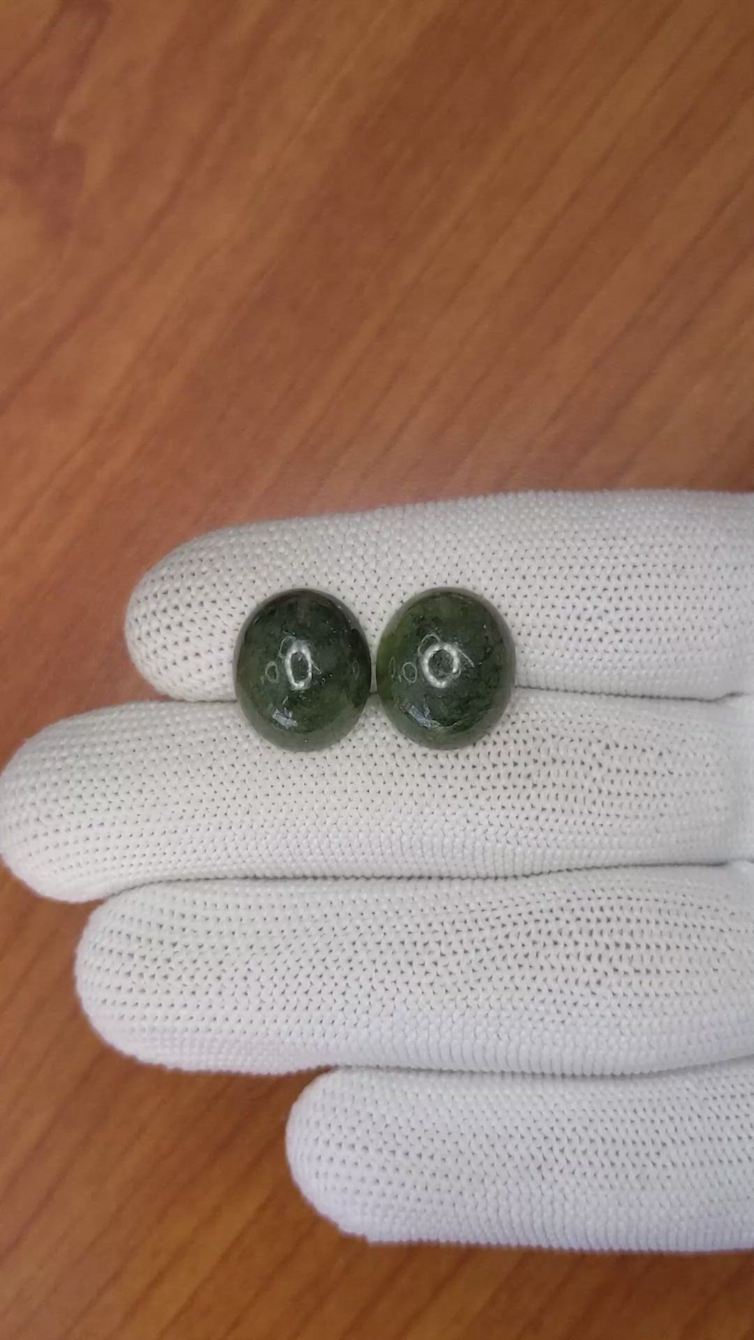13.87 Ct.Tw.Total Carat Weight Cabochon Jade Pair from Burma (Myanmar) Size Video