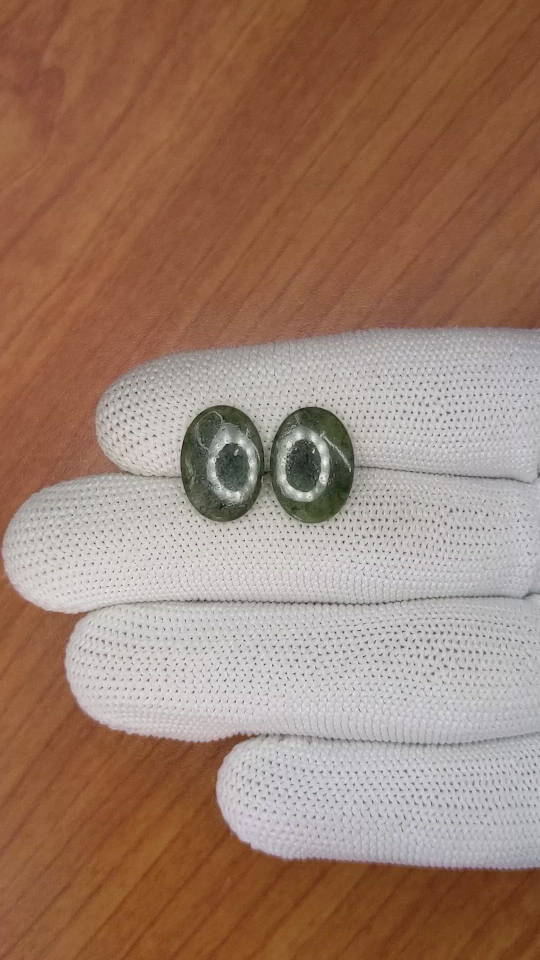 8.33&nbsp;Ct.Tw.Total Carat Weight Cabochon Jade Pair from Burma (Myanmar) Size Video