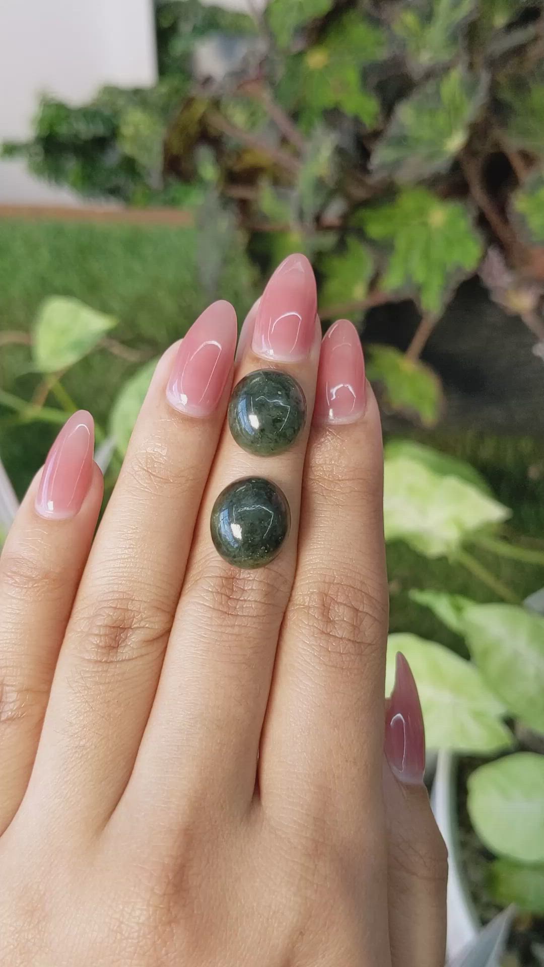14.27&nbsp;Ct.Tw.Total Carat Weight Cabochon Jade Pair from Burma (Myanmar) Size Video