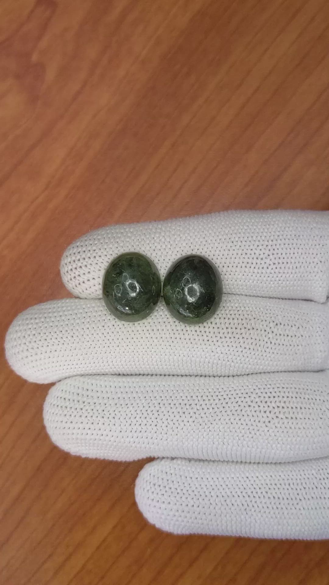 14.27&nbsp;Ct.Tw.Total Carat Weight Cabochon Jade Pair from Burma (Myanmar) Size Video