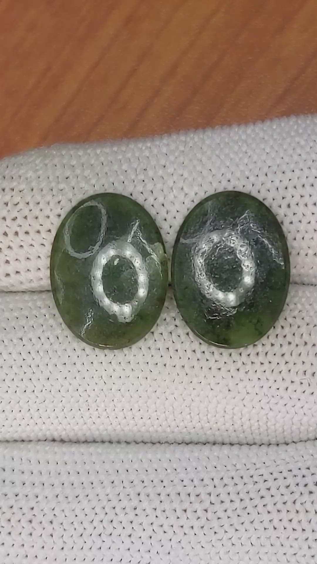 12.19&nbsp;Ct.Tw.Total Carat Weight Cabochon Jade Pair from Burma (Myanmar) Size Video