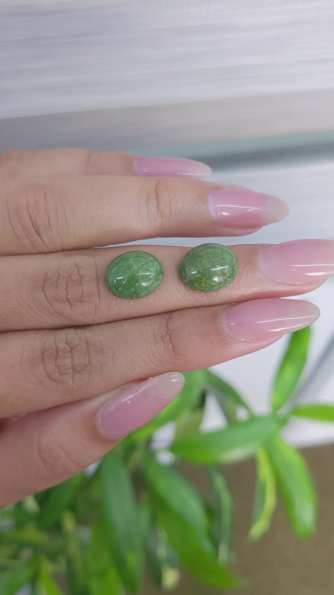 9.16&nbsp;Ct.Tw.Total Carat Weight Cabochon Jade Pair from Burma (Myanmar) Size Video