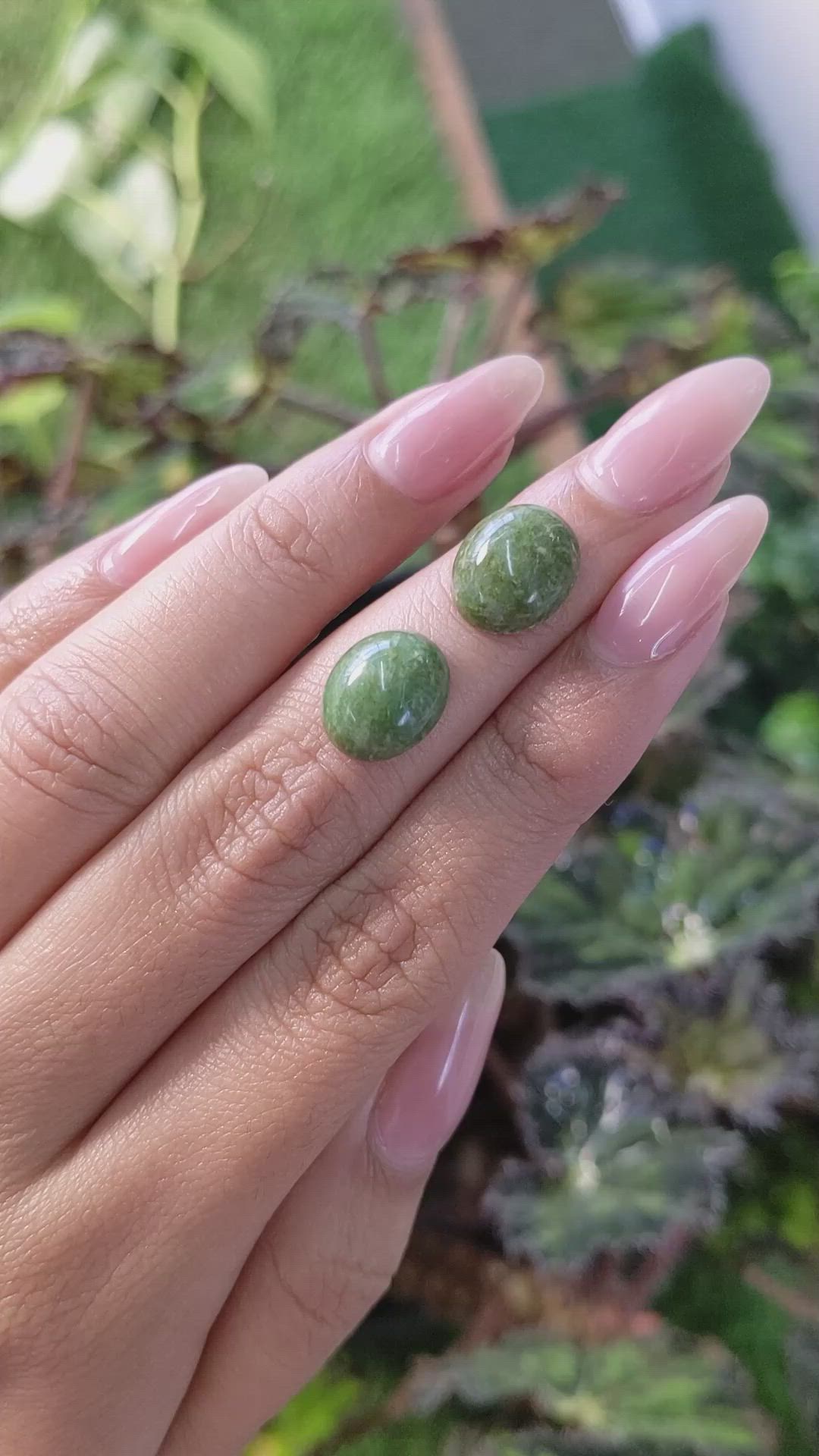 9.16&nbsp;Ct.Tw.Total Carat Weight Cabochon Jade Pair from Burma (Myanmar) Size Video