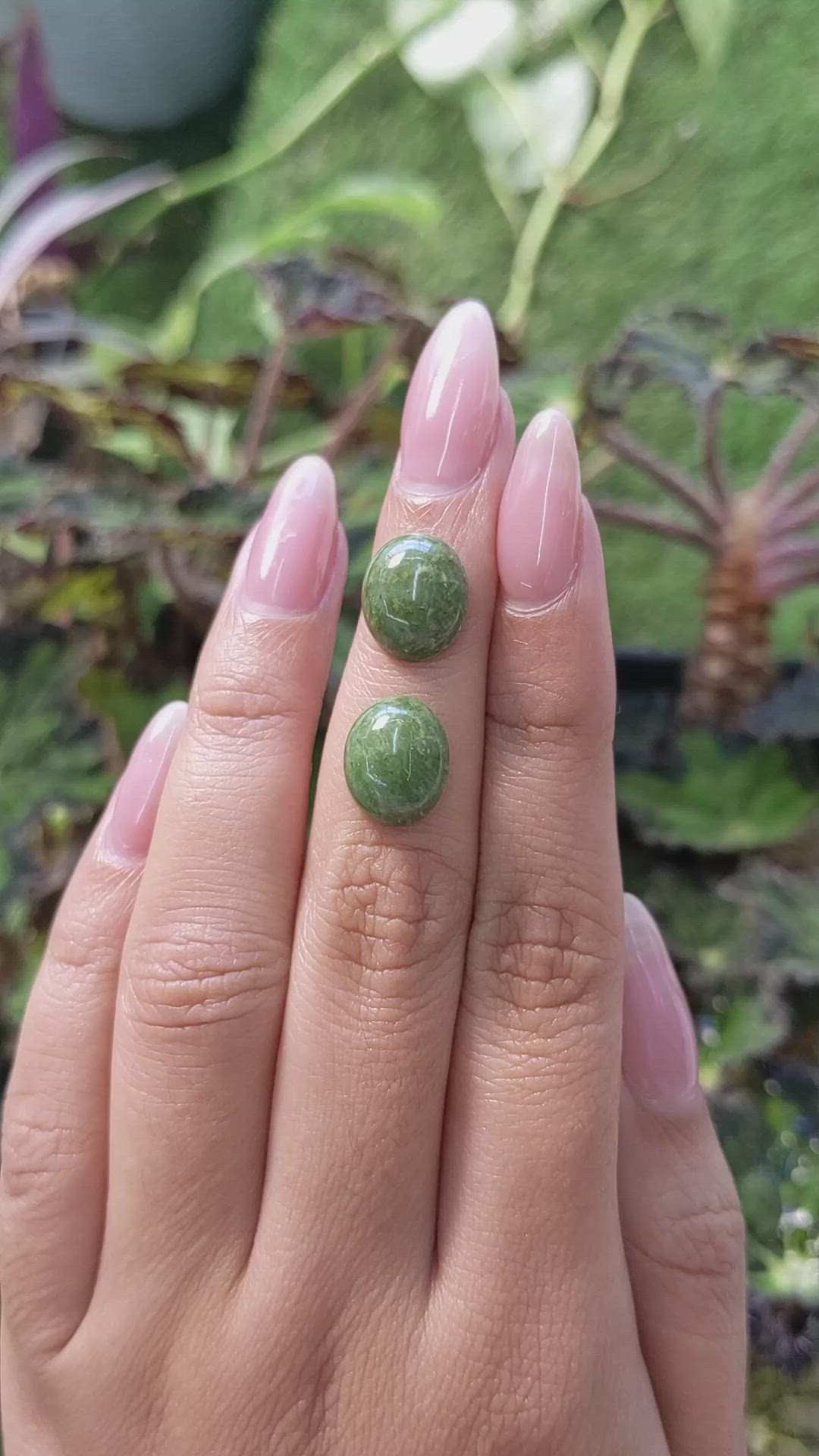 9.16&nbsp;Ct.Tw.Total Carat Weight Cabochon Jade Pair from Burma (Myanmar) Size Video