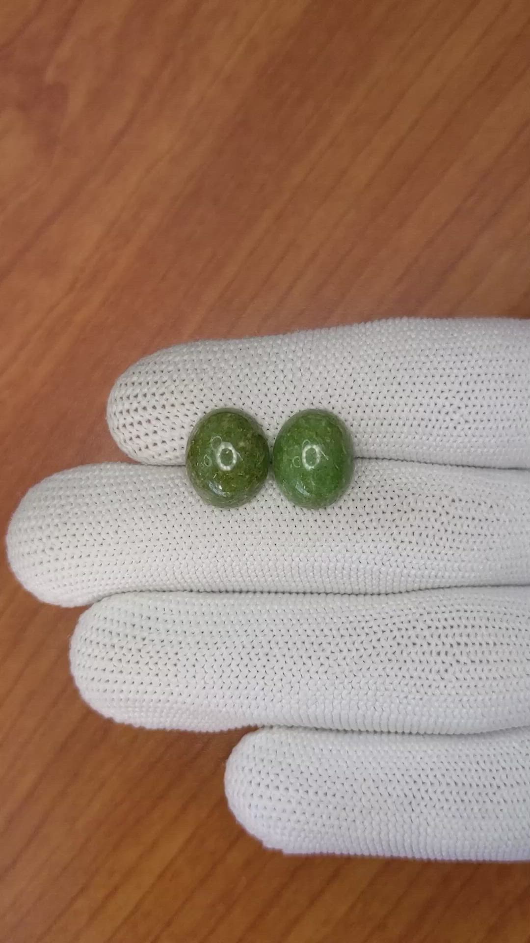 9.16&nbsp;Ct.Tw.Total Carat Weight Cabochon Jade Pair from Burma (Myanmar) Size Video