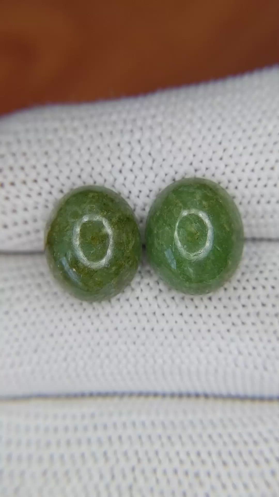 9.16&nbsp;Ct.Tw.Total Carat Weight Cabochon Jade Pair from Burma (Myanmar) Size Video