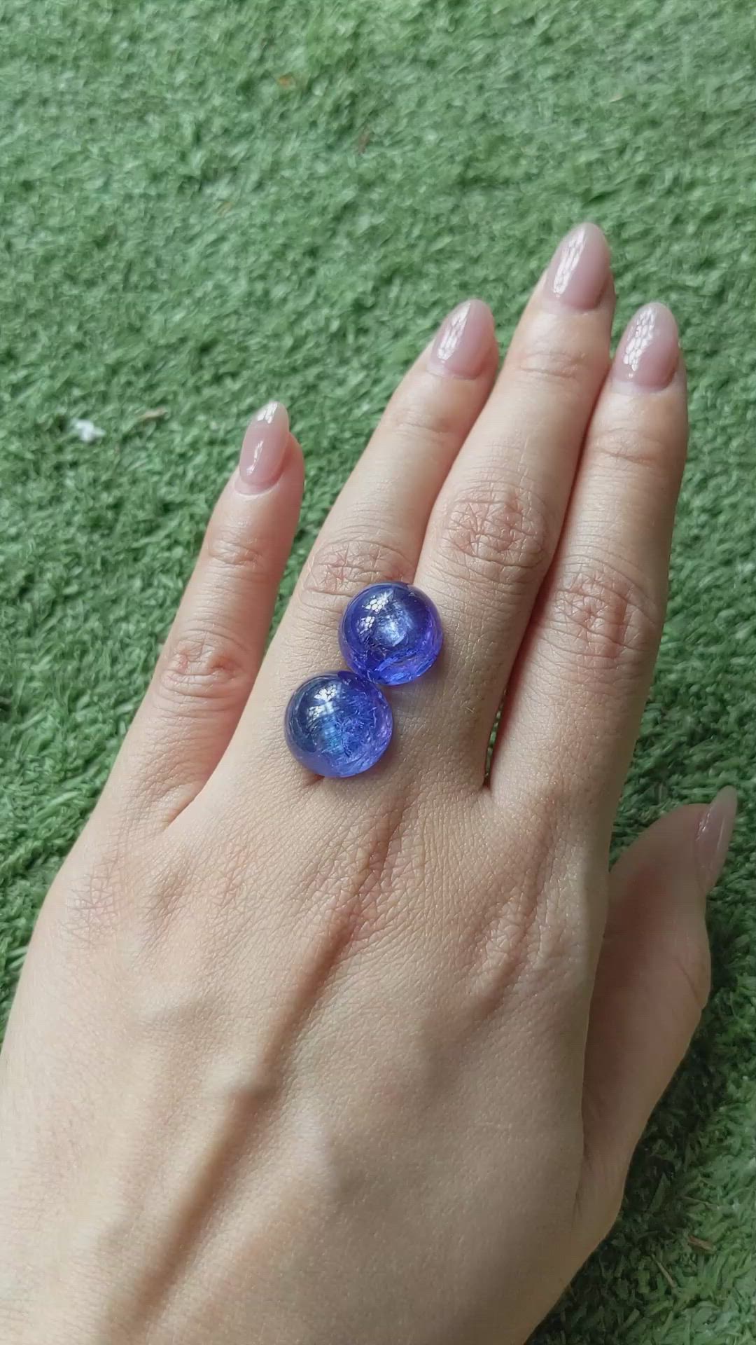 30.43 Ct.Tw.Total Carat Weight Cabochon Tanzanite Pair from Tanzania Size Video