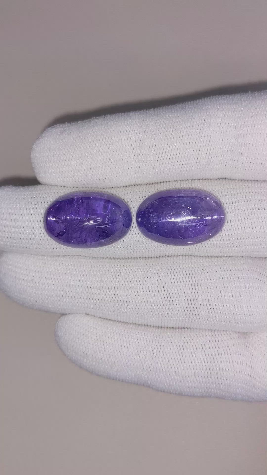 34.74 Ct.Tw.Total Carat Weight Cabochon Tanzanite Pair from Tanzania Size Video