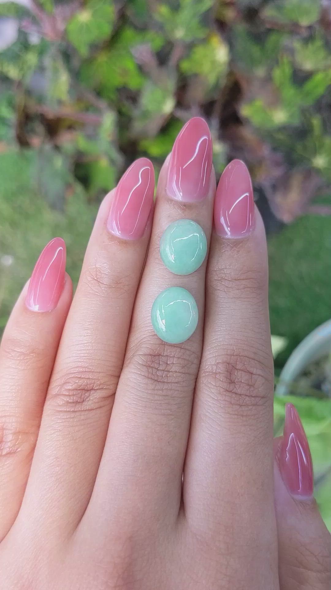 8.52&nbsp;Ct.Tw.Total Carat Weight Cabochon Jade Pair from Burma (Myanmar) Size Video