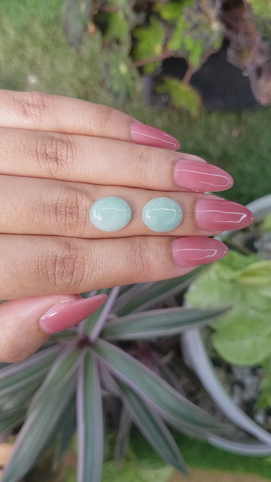 8.52&nbsp;Ct.Tw.Total Carat Weight Cabochon Jade Pair from Burma (Myanmar) Size Video