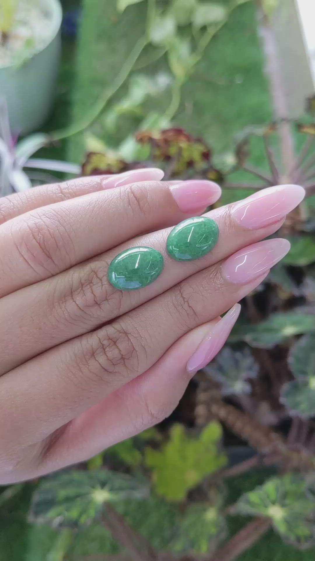 12.19&nbsp;Ct.Tw.Total Carat Weight Cabochon Jade Pair from Burma (Myanmar) Size Video