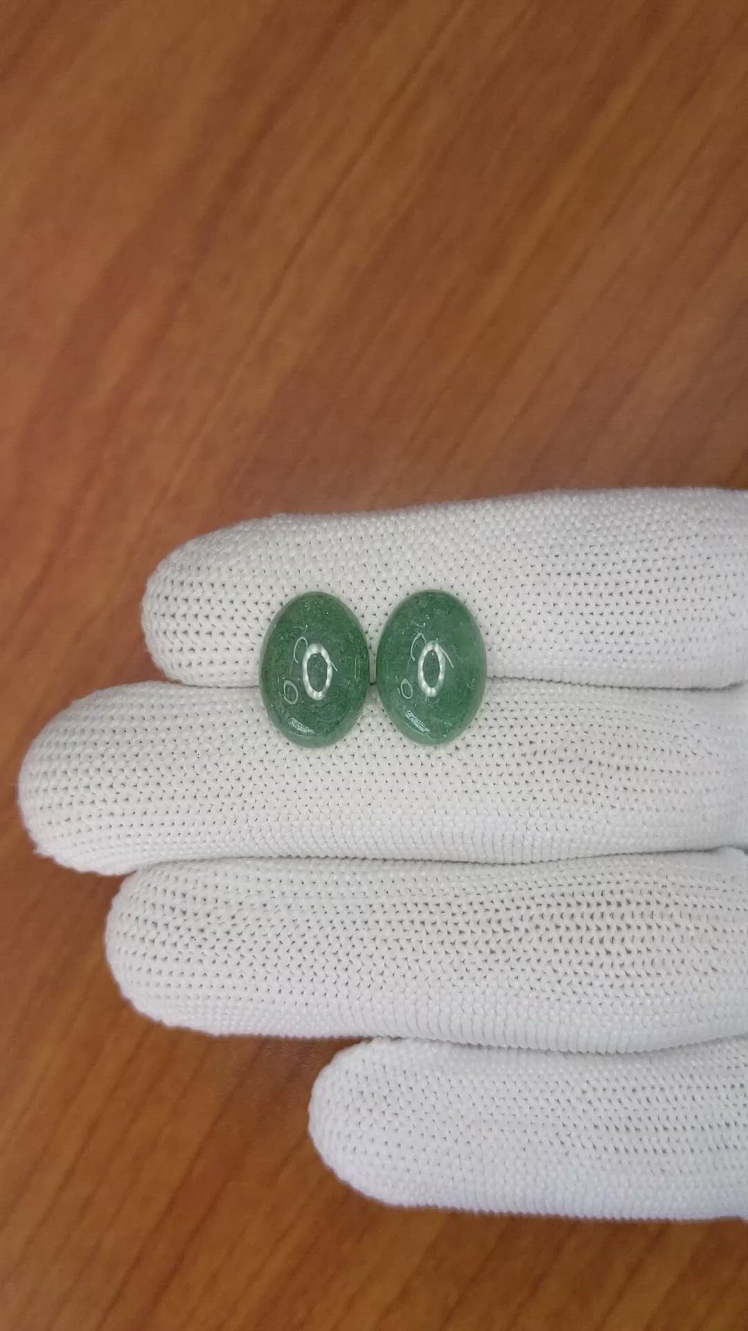 12.19&nbsp;Ct.Tw.Total Carat Weight Cabochon Jade Pair from Burma (Myanmar) Size Video