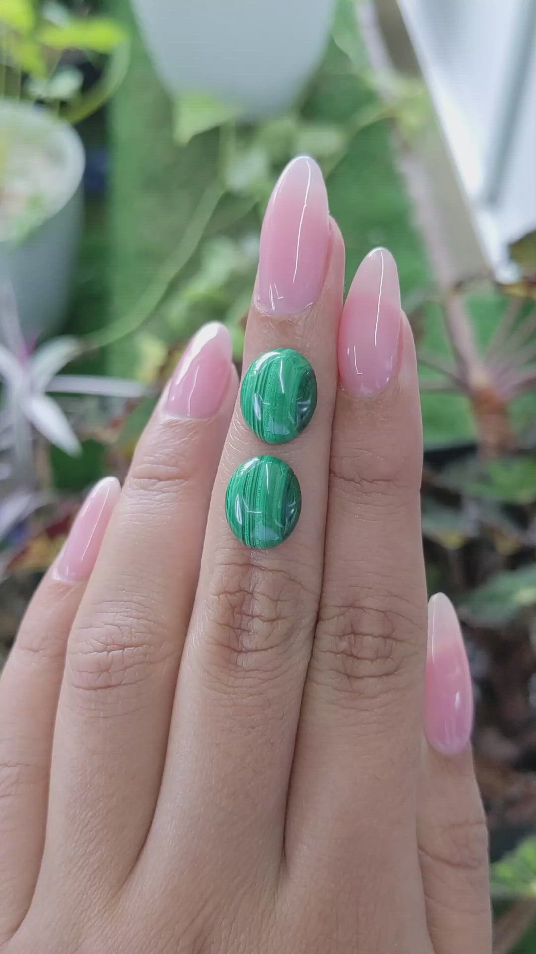 9.71&nbsp;Ct.Tw.Total Carat Weight Cabochon Malachite Pair from Russia Size Video