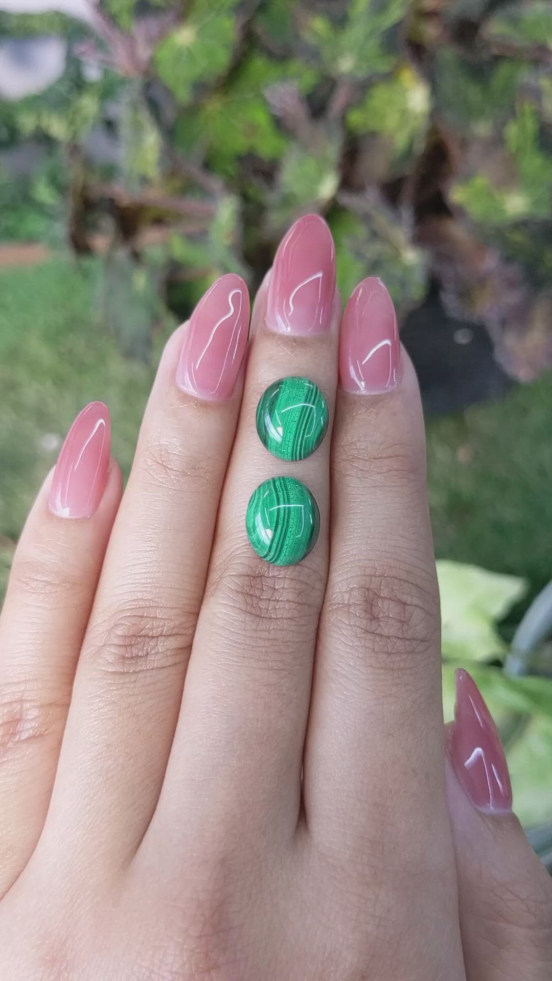 9.65&nbsp;Ct.Tw.Total Carat Weight Cabochon Malachite Pair from Russia Size Video