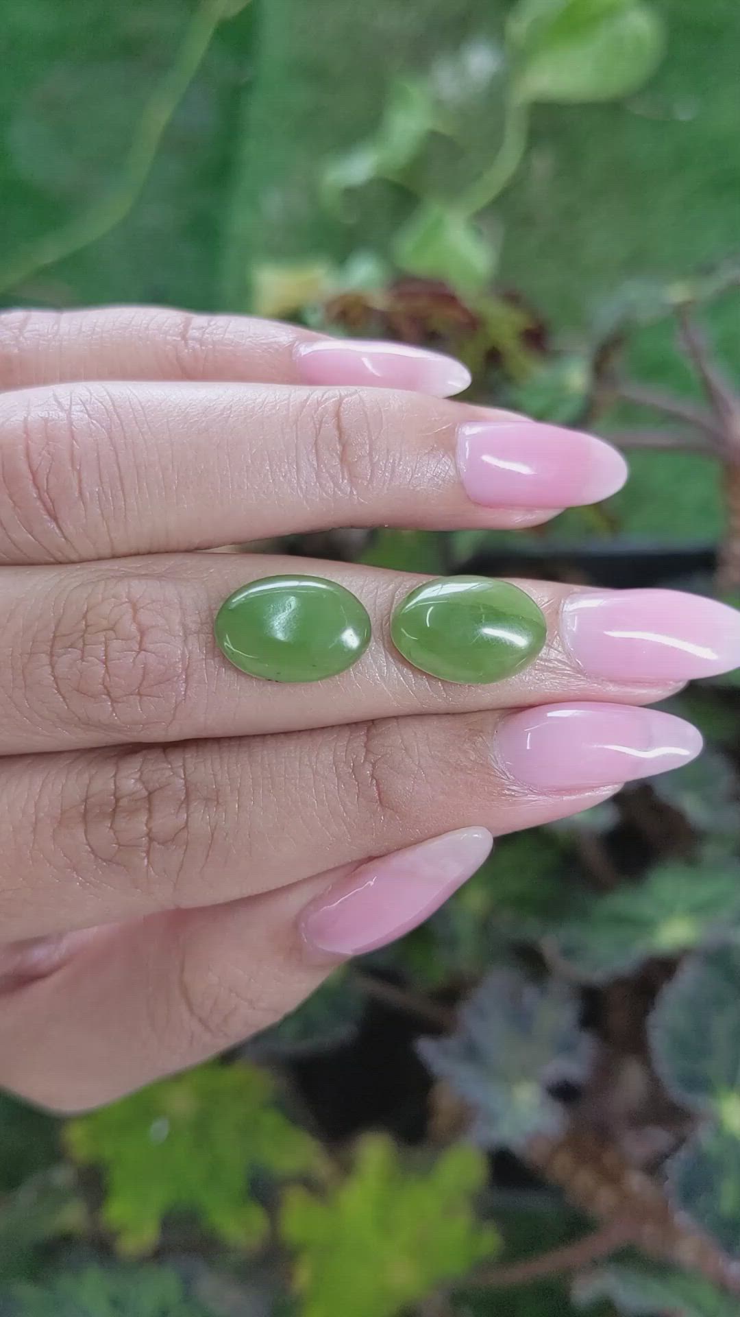 8.79&nbsp;Ct.Tw.Total Carat Weight Cabochon Jade Pair from Burma (Myanmar) Size Video