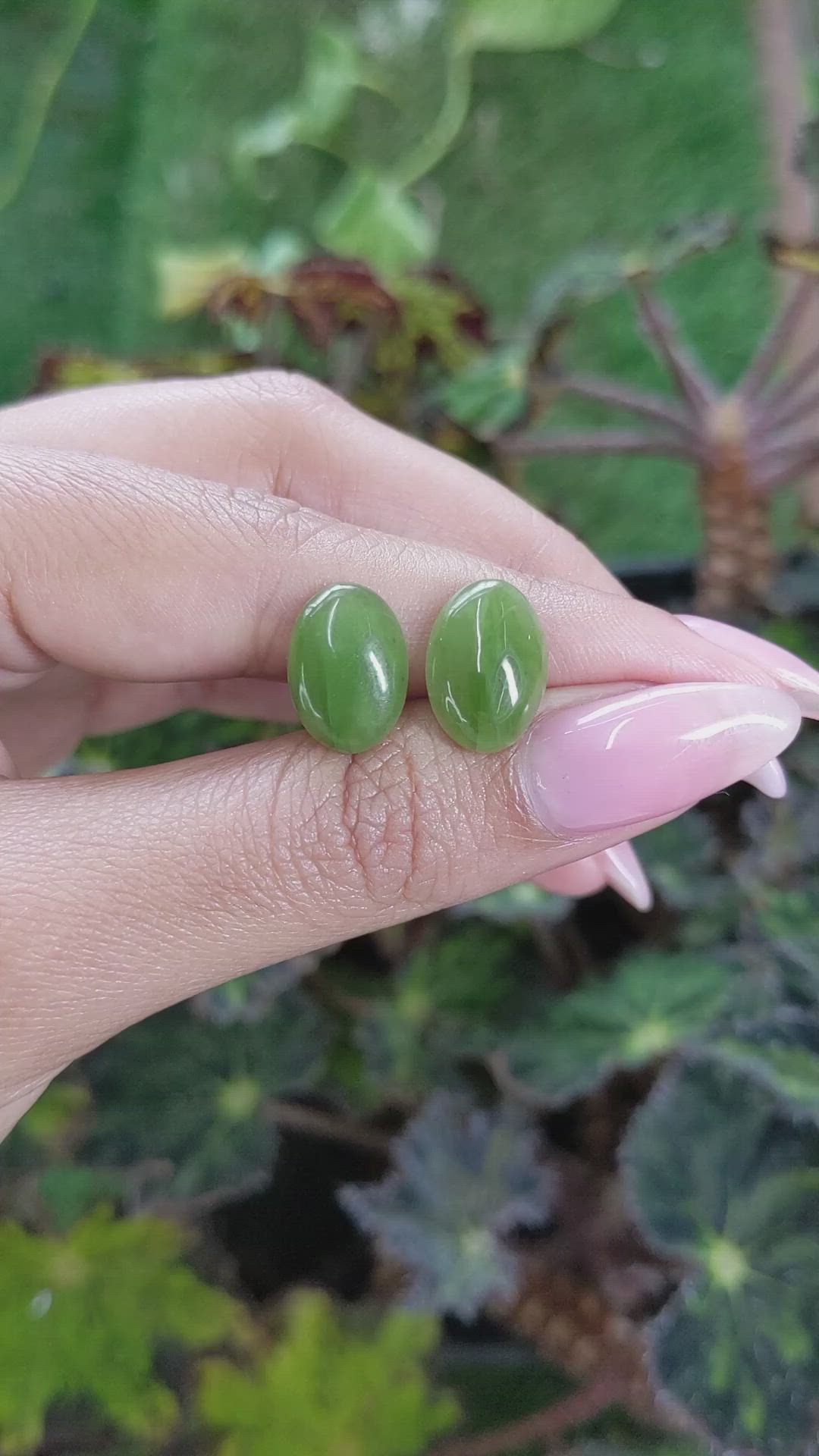 8.79&nbsp;Ct.Tw.Total Carat Weight Cabochon Jade Pair from Burma (Myanmar) Size Video
