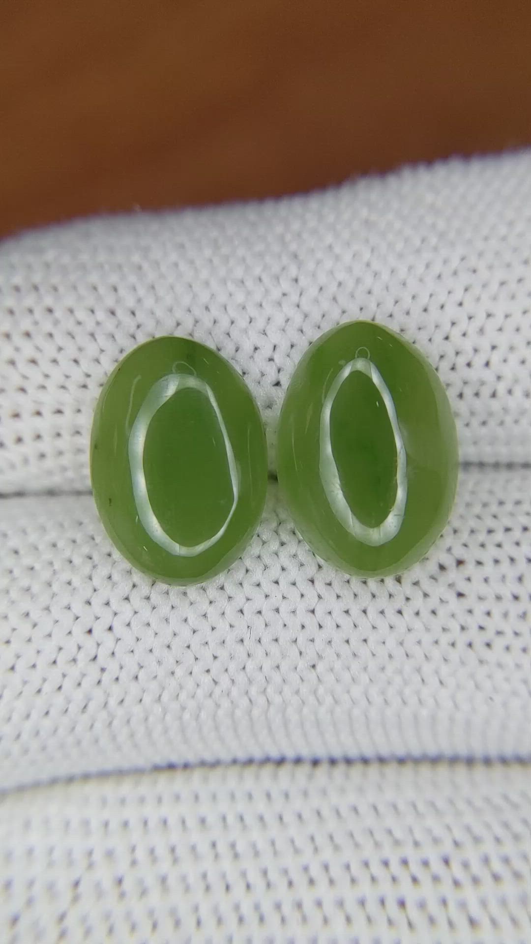 8.79&nbsp;Ct.Tw.Total Carat Weight Cabochon Jade Pair from Burma (Myanmar) Size Video
