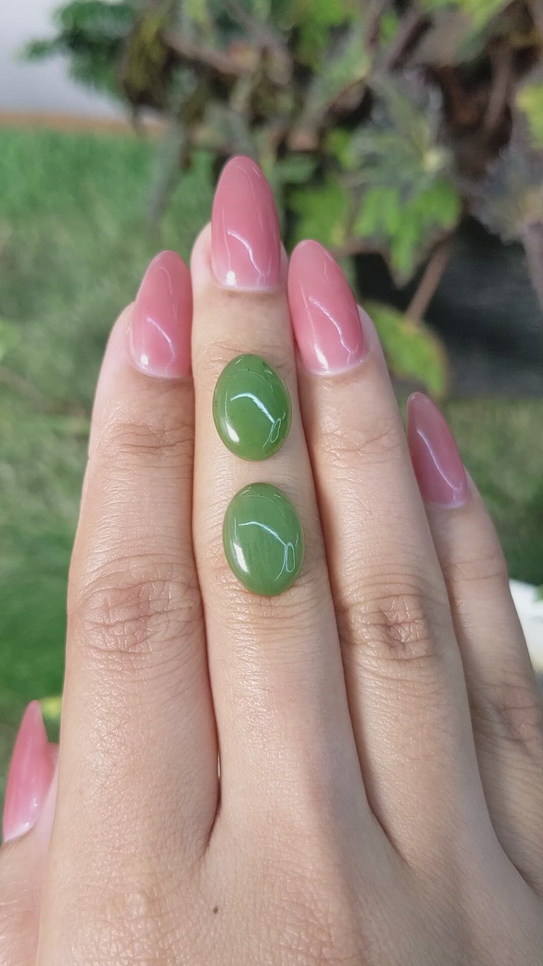 8.38&nbsp;Ct.Tw.Total Carat Weight Cabochon Jade Pair from Burma (Myanmar) Size Video