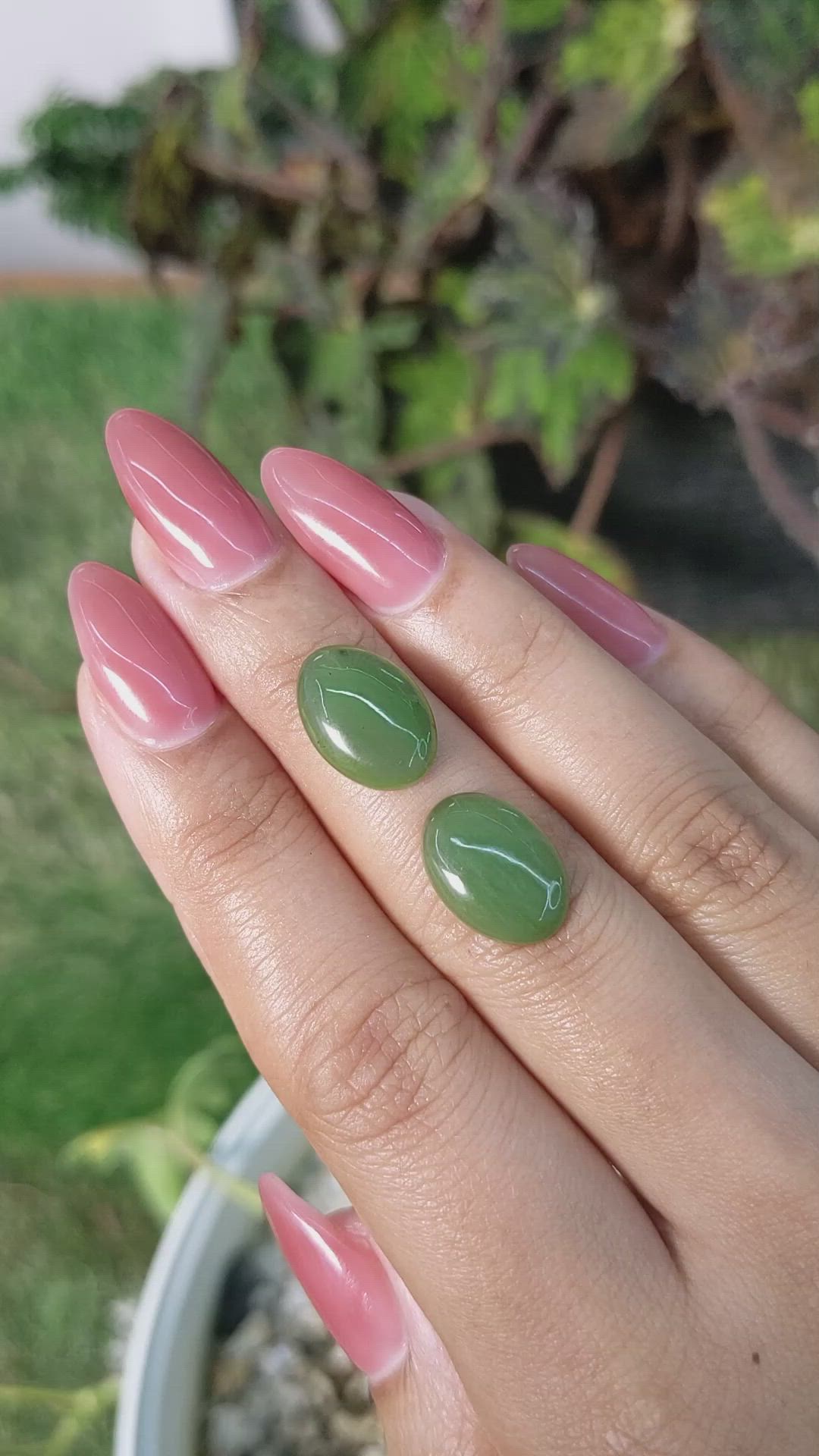 8.38&nbsp;Ct.Tw.Total Carat Weight Cabochon Jade Pair from Burma (Myanmar) Size Video