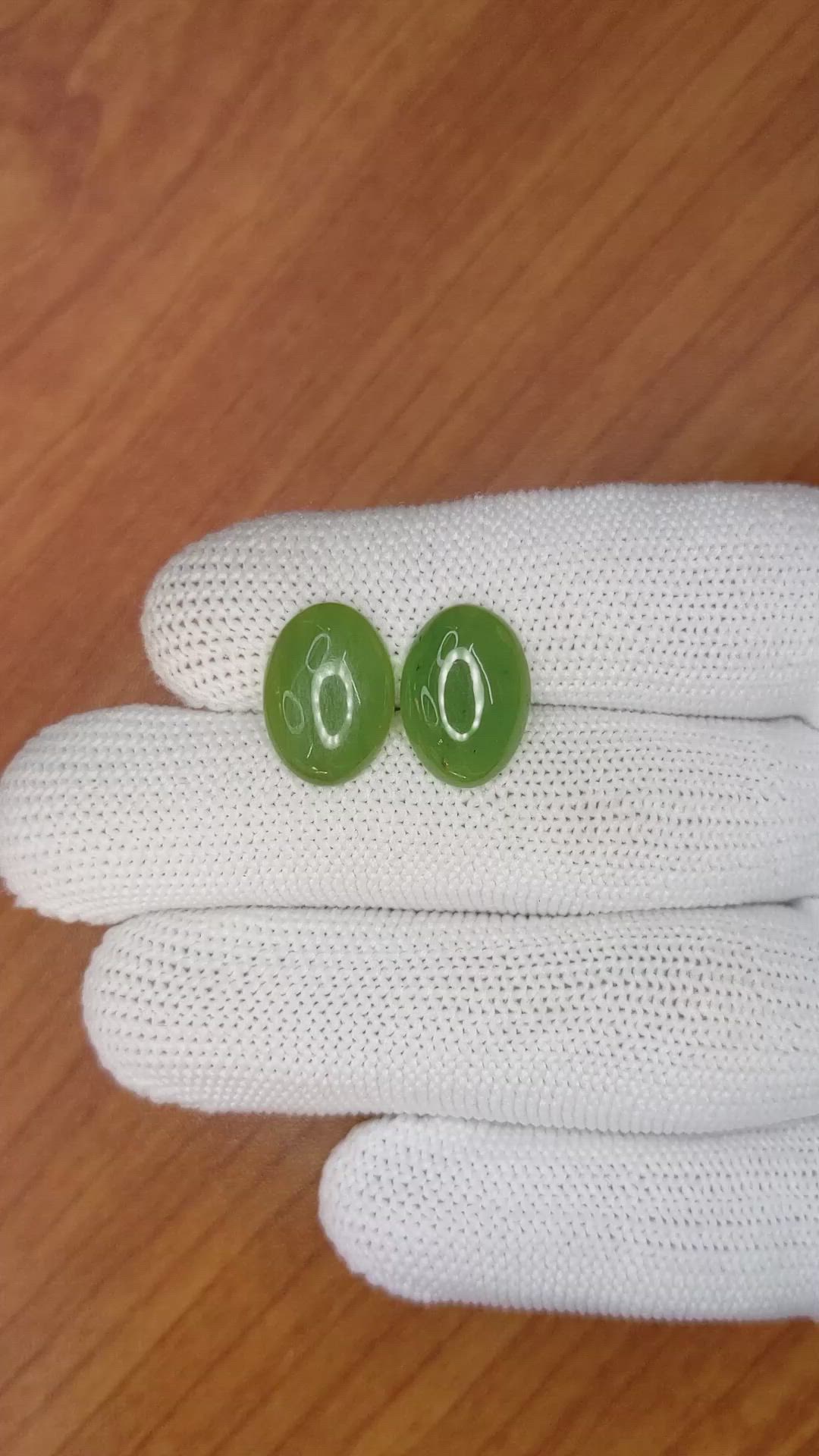 8.38&nbsp;Ct.Tw.Total Carat Weight Cabochon Jade Pair from Burma (Myanmar) Size Video