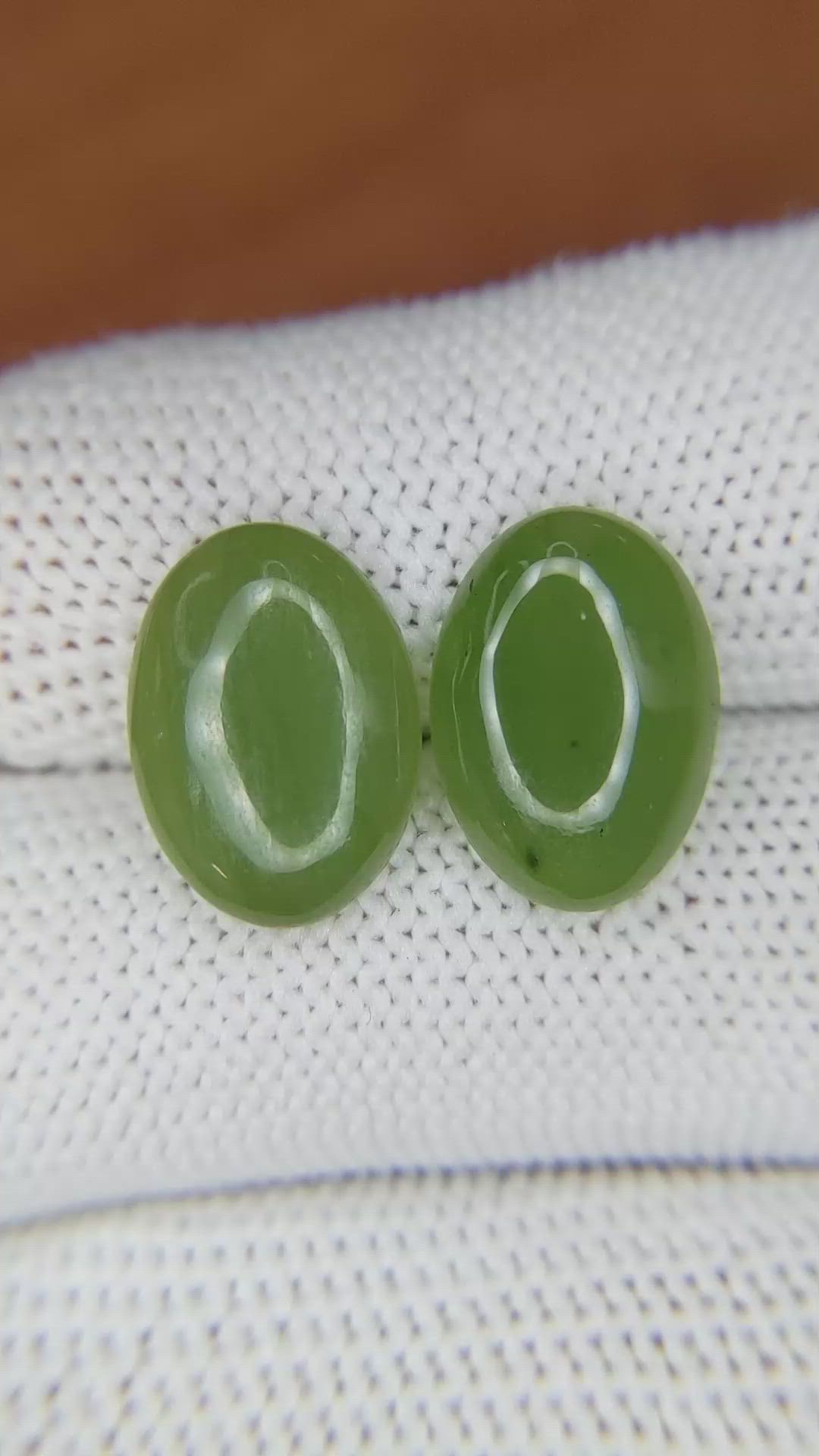 8.38&nbsp;Ct.Tw.Total Carat Weight Cabochon Jade Pair from Burma (Myanmar) Size Video