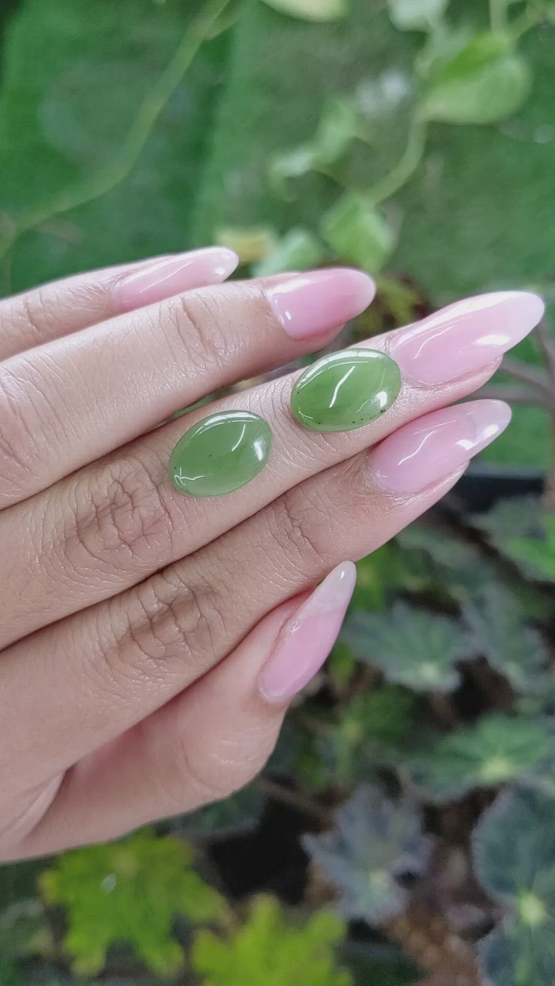 7.01&nbsp;Ct.Tw.Total Carat Weight Cabochon Jade Pair from Burma (Myanmar) Size Video